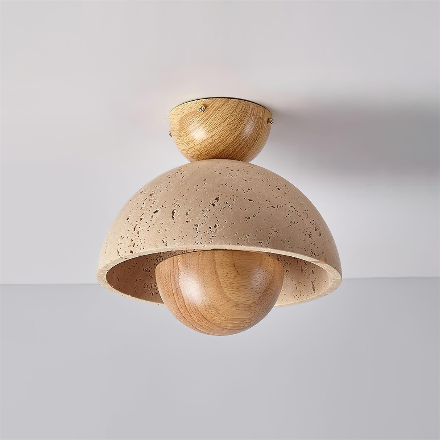 Cavora  Ceiling Light Travertine  Wood Dome Shape
