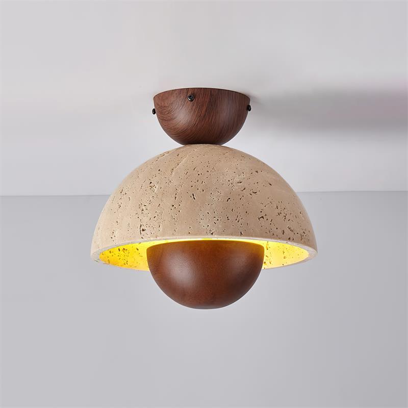 Cavora  Ceiling Light Travertine  Wood Dome Shape