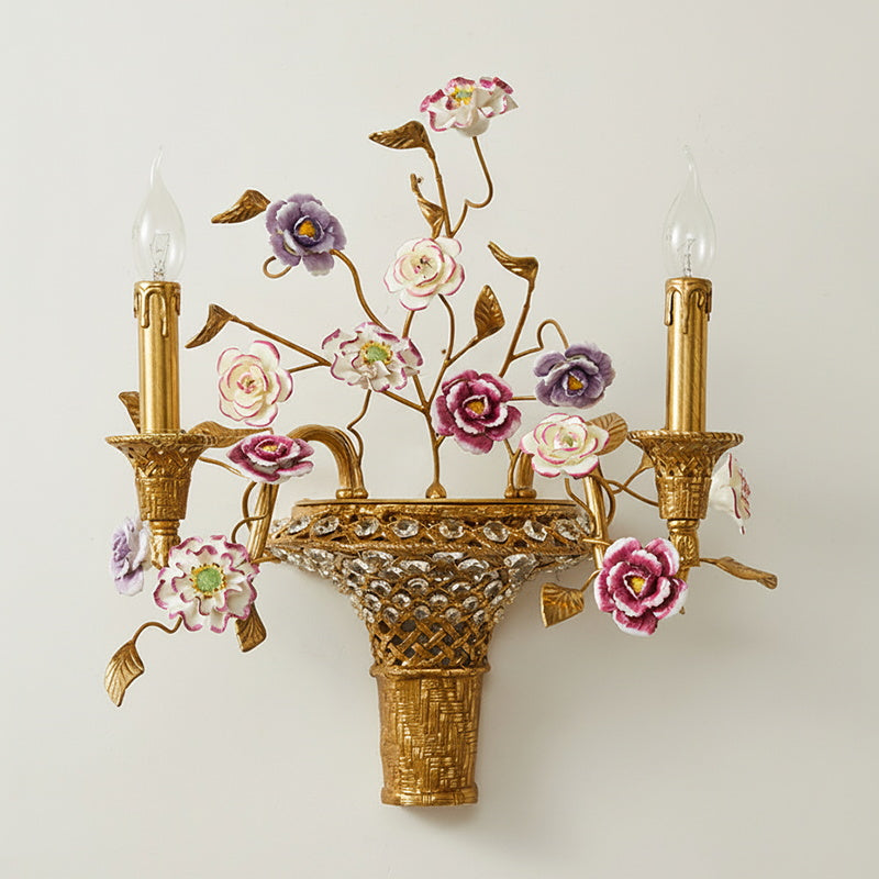 A diagram showing the dimensions of the Tole Ceramic Flower Wall Lamp.
