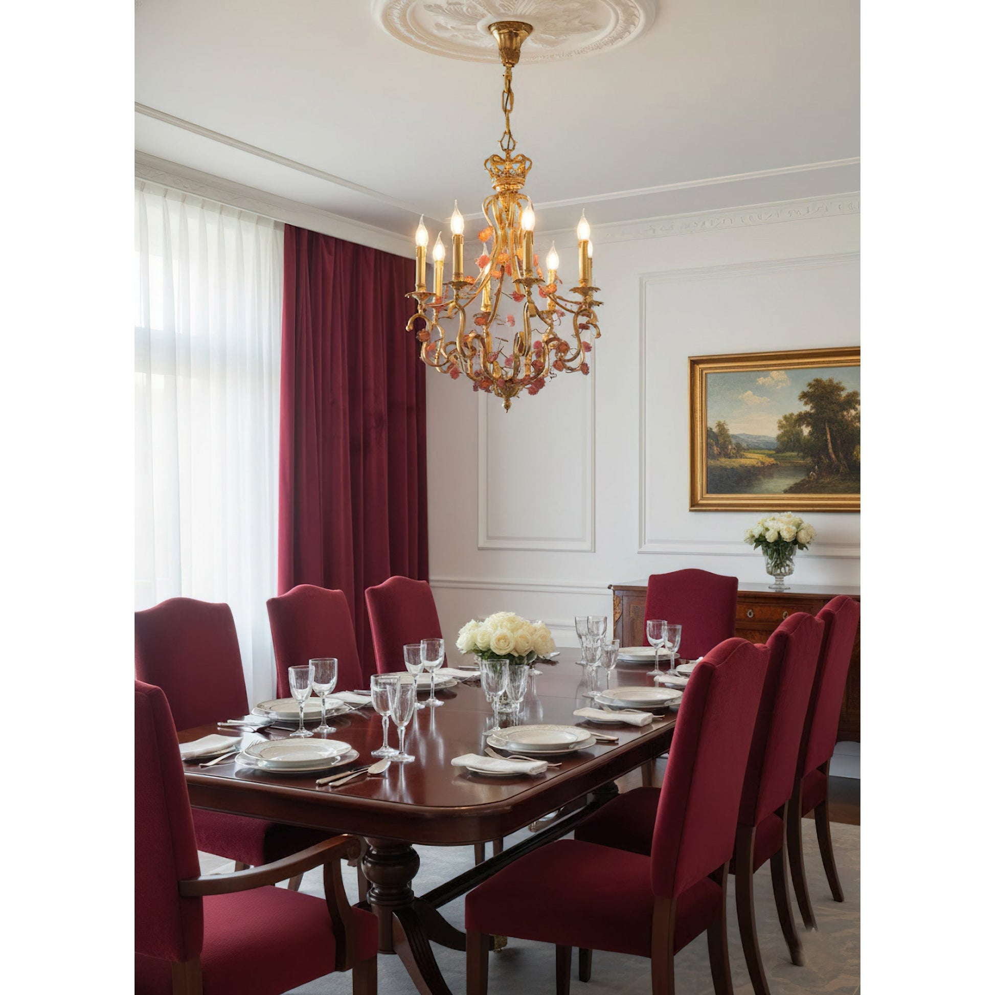 Side profile of the French tole chandelier.