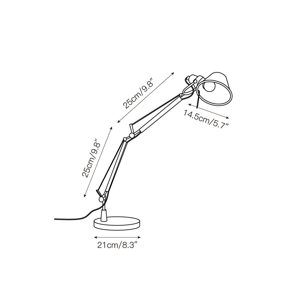 Full view of the desk-scale articulated lamp (35 cm).