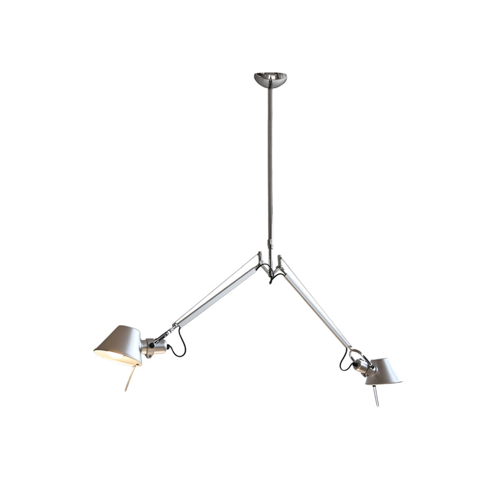 Brady Rocker Arm Pendant Lamp in a nickel finish, viewed from the front.