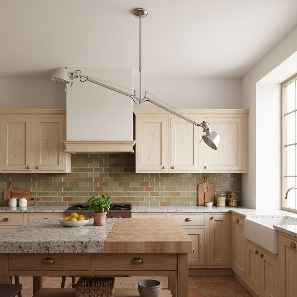Close-up of the ceiling canopy in a matching nickel finish.