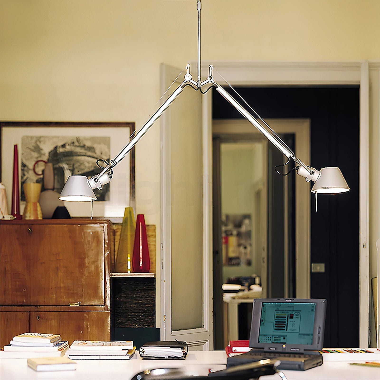Side profile of the Brady Rocker Arm Pendant Lamp showcasing its adjustable arm.
