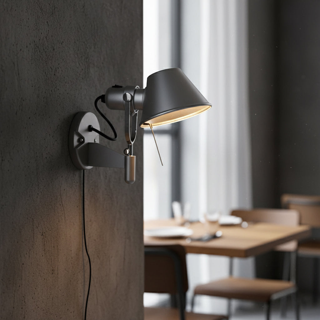 Angled view highlighting the sleek design of the Brady sconce.