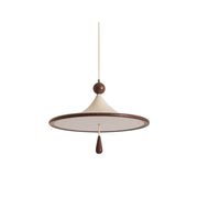 Tomaso Pendant Light with a beige conical shade and walnut-colored top.
