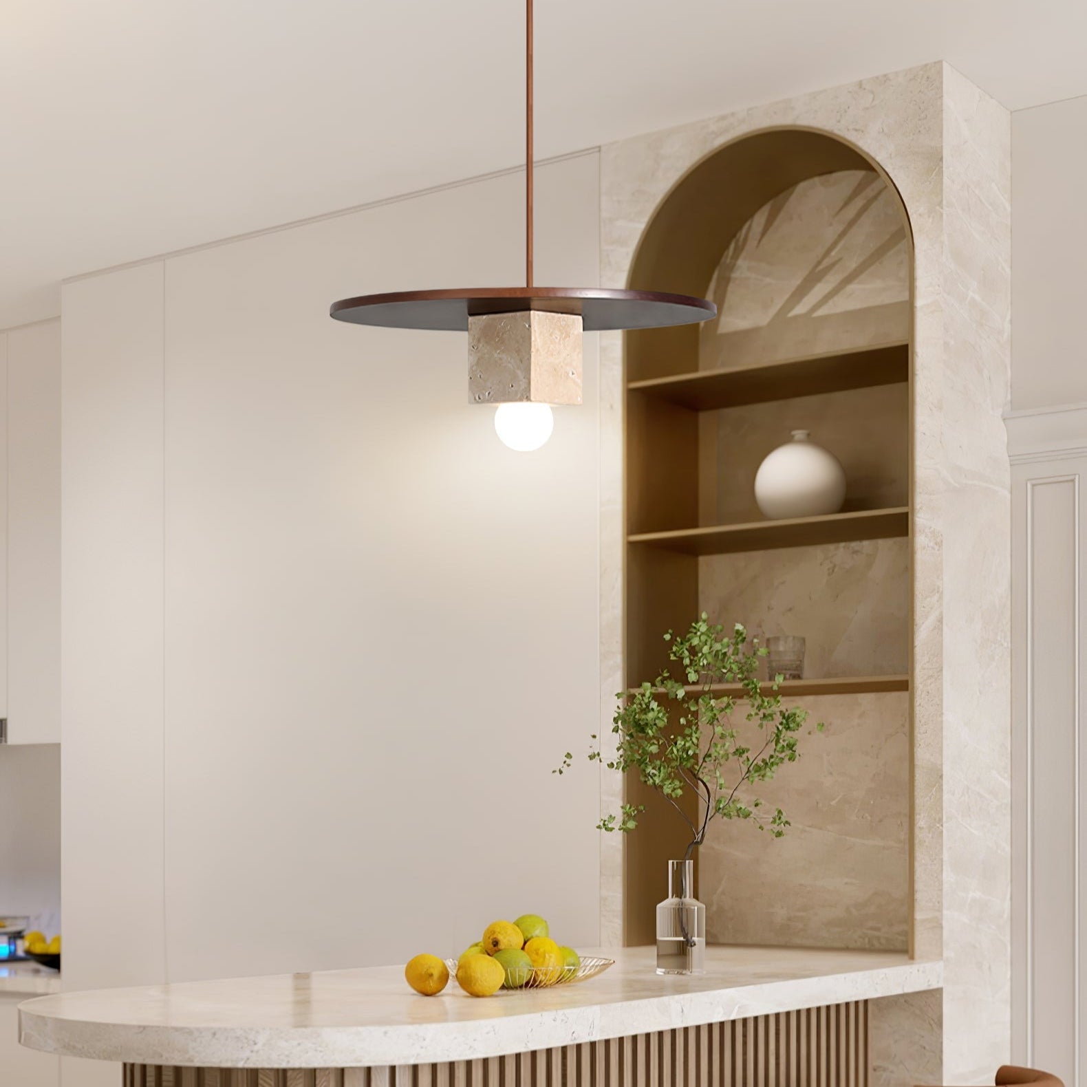 Ucariel Geometric Travertine Pendant Light-Neutral Decor