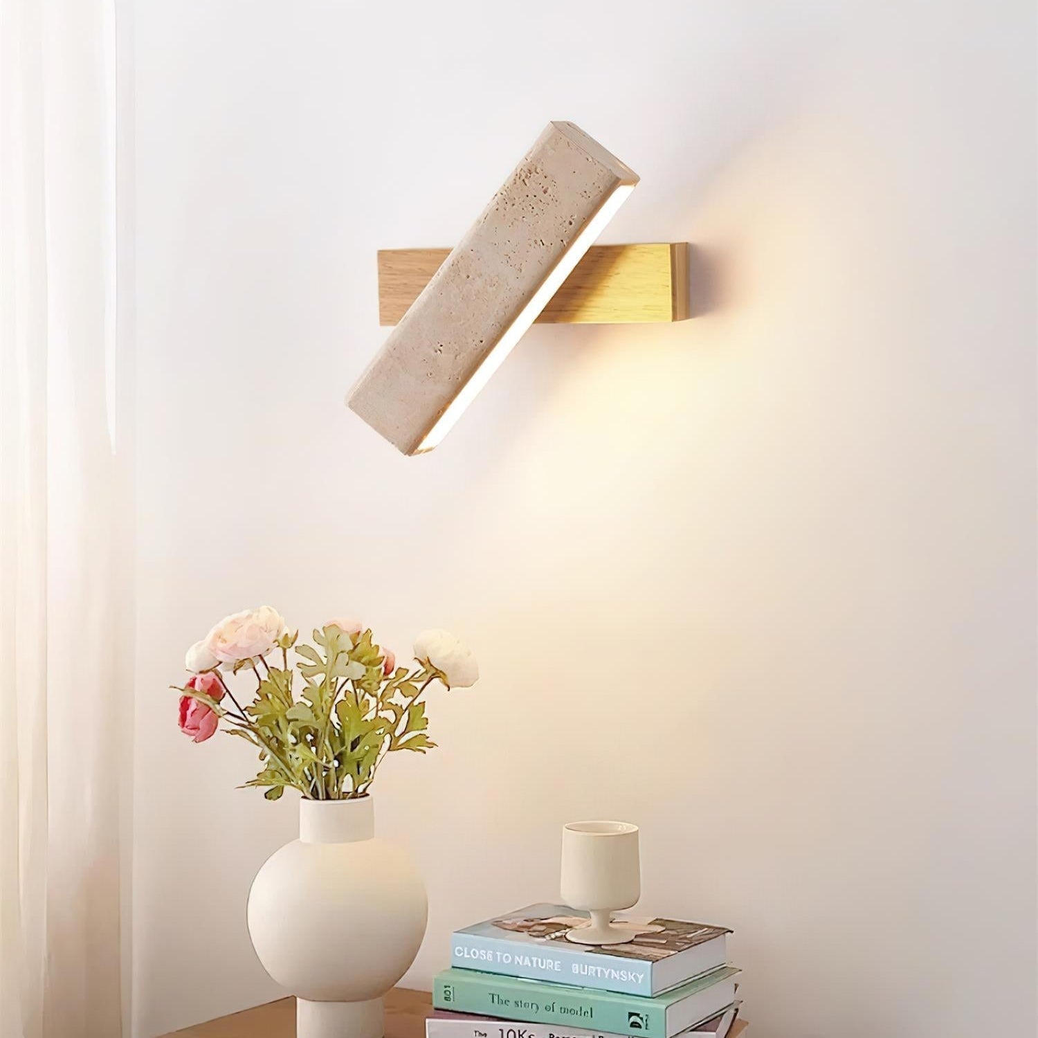 Novra Travertine Rotating Wall Lamp-Neutral Decor