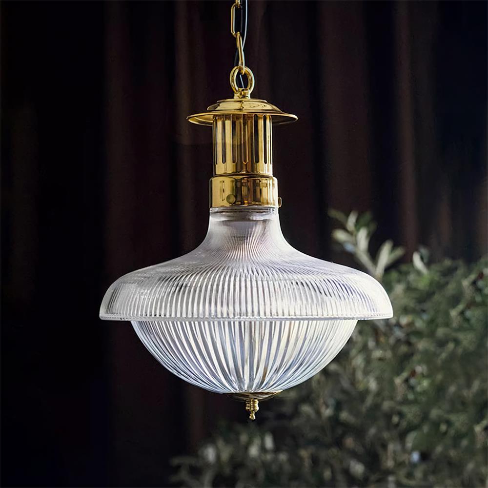 Norvela Pendant Light Clear Ribbed Glass Brass Vintage-Neutral Decor