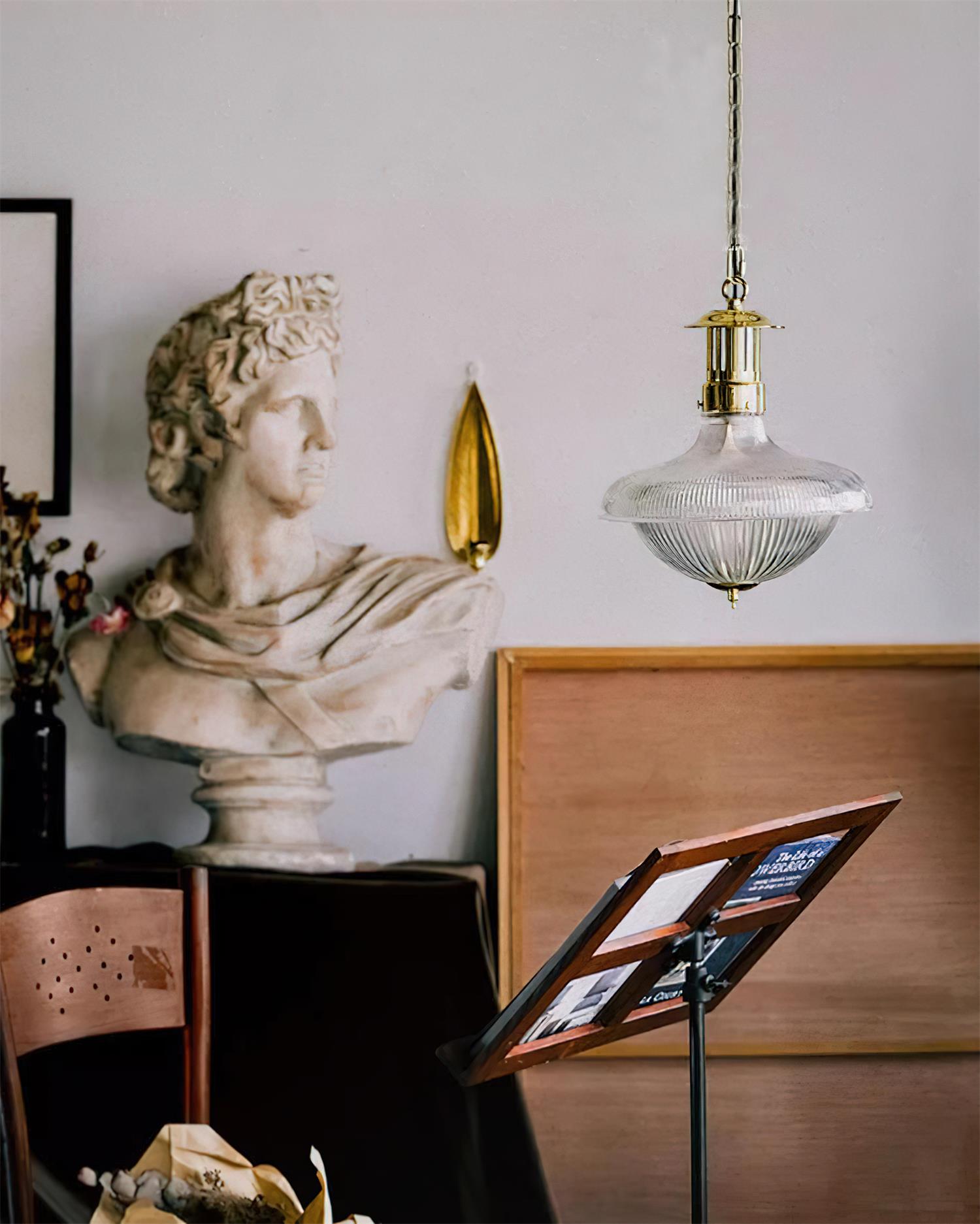 Norvela Pendant Light Clear Ribbed Glass Brass Vintage-Neutral Decor