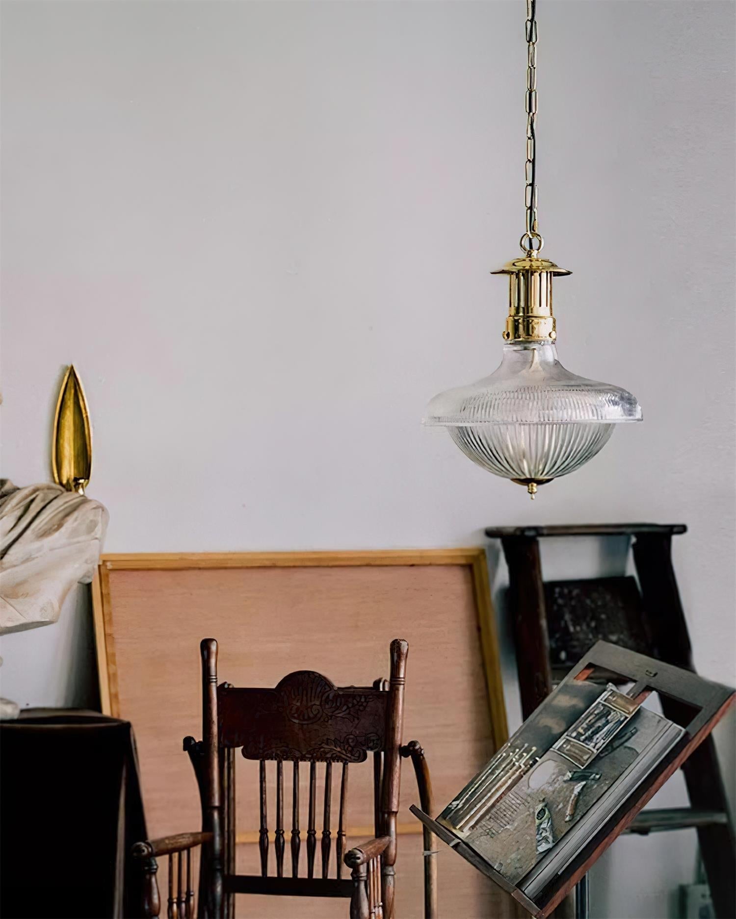 Norvela Pendant Light Clear Ribbed Glass Brass Vintage-Neutral Decor