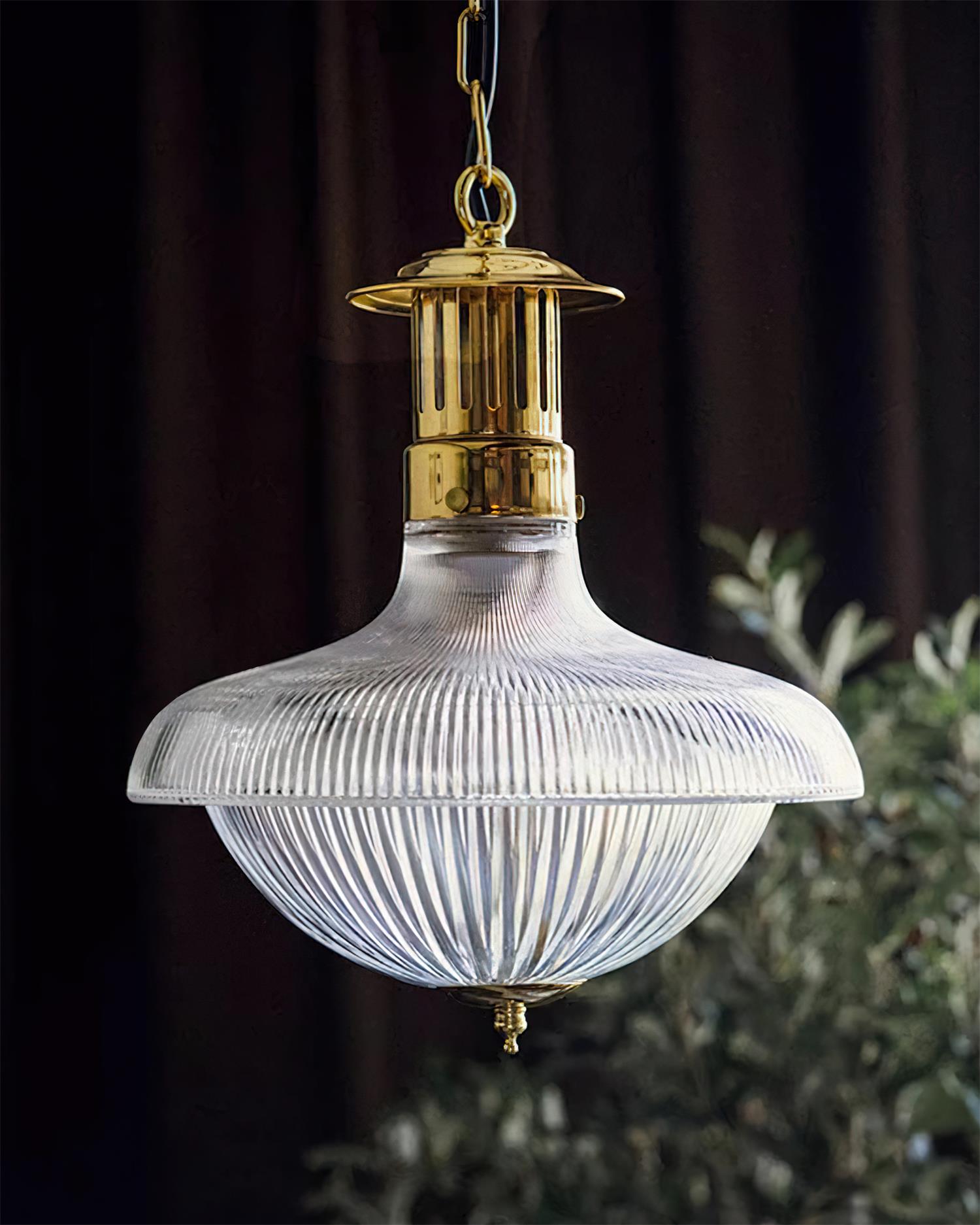 Norvela Pendant Light Clear Ribbed Glass Brass Vintage-Neutral Decor