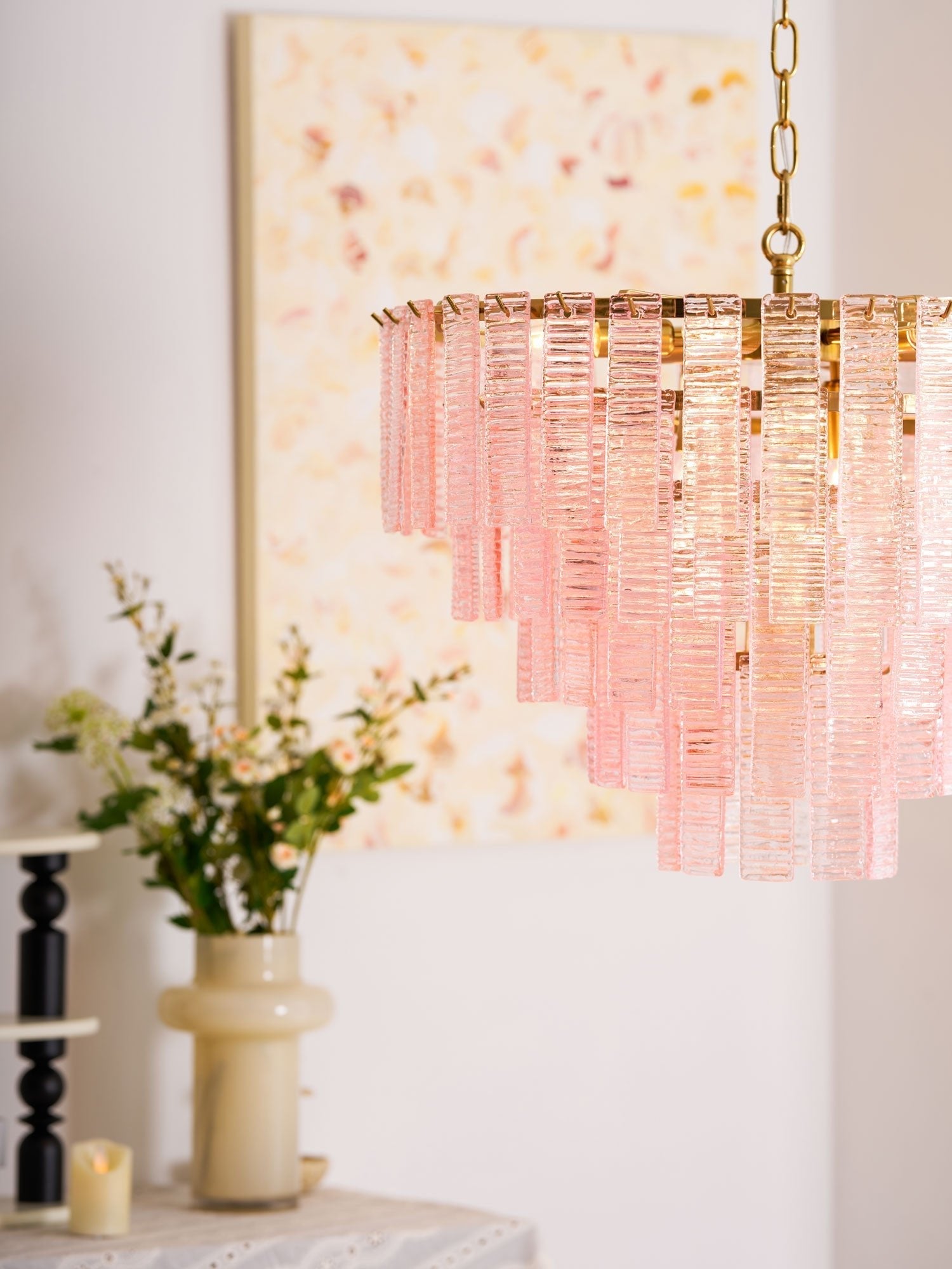 Aurora Chandelier Pink Murano Glass Layered Vintage Luxury-Neutral Decor