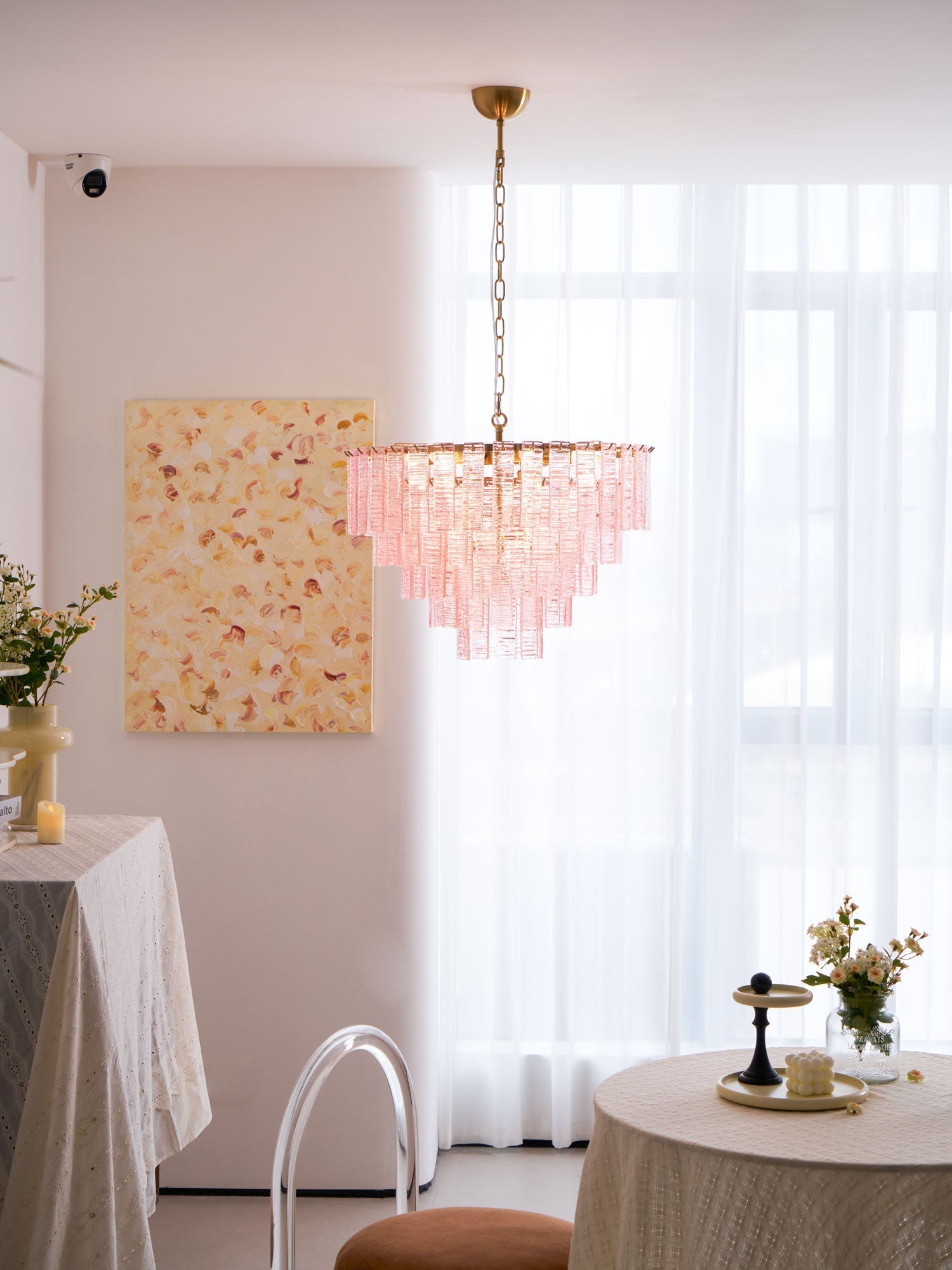Aurora Chandelier Pink Murano Glass Layered Vintage Luxury-Neutral Decor