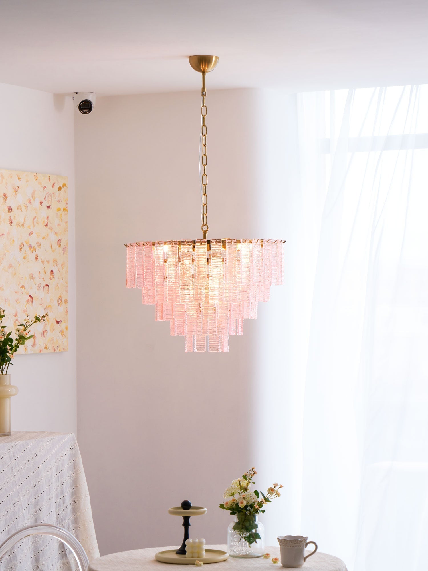 Aurora Chandelier Pink Murano Glass Layered Vintage Luxury-Neutral Decor