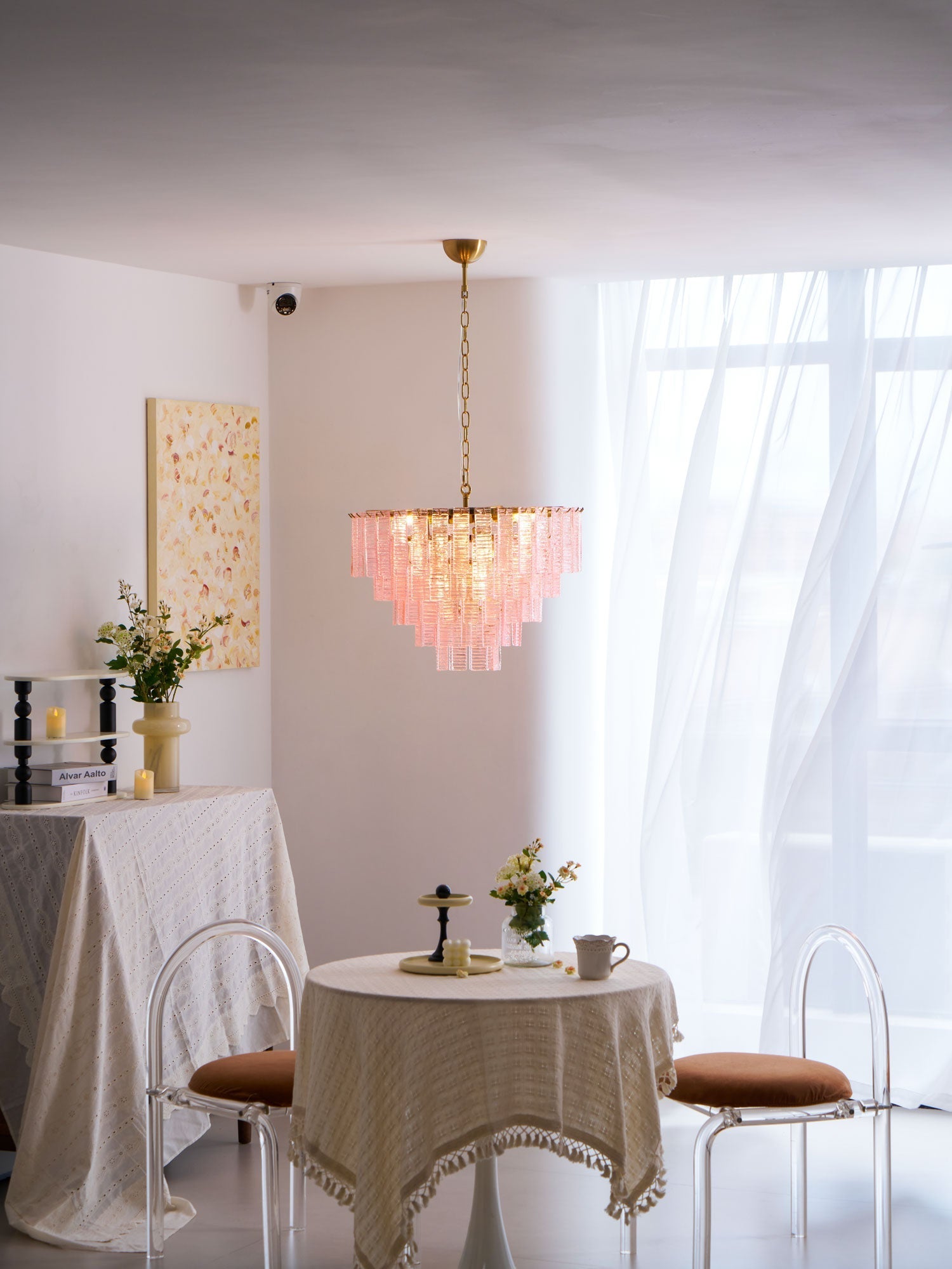 Aurora Chandelier Pink Murano Glass Layered Vintage Luxury-Neutral Decor