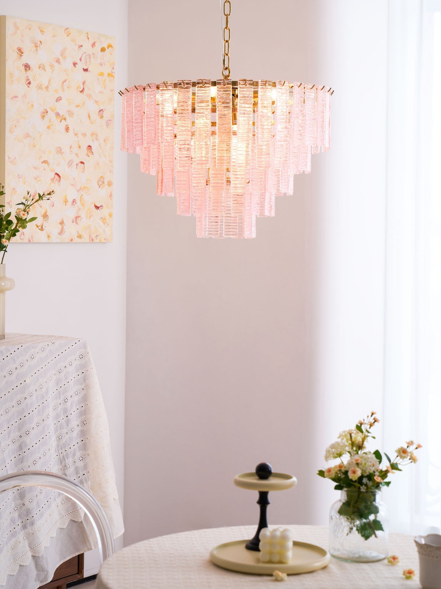Aurora Chandelier Pink Murano Glass Layered Vintage Luxury-Neutral Decor