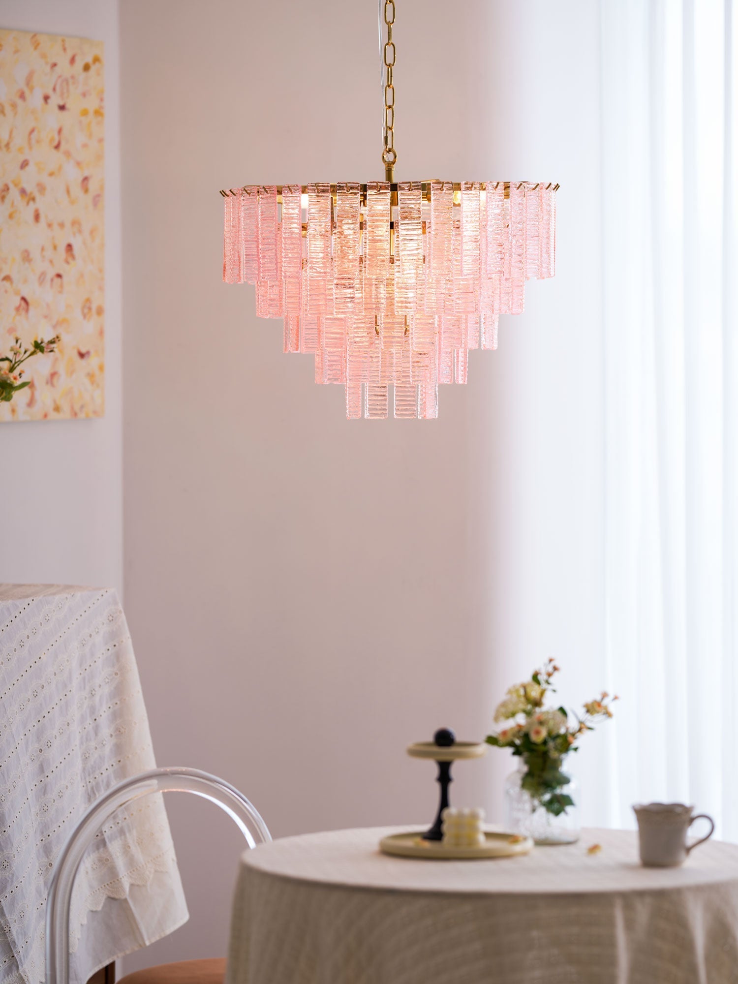 Aurora Chandelier Pink Murano Glass Layered Vintage Luxury-Neutral Decor
