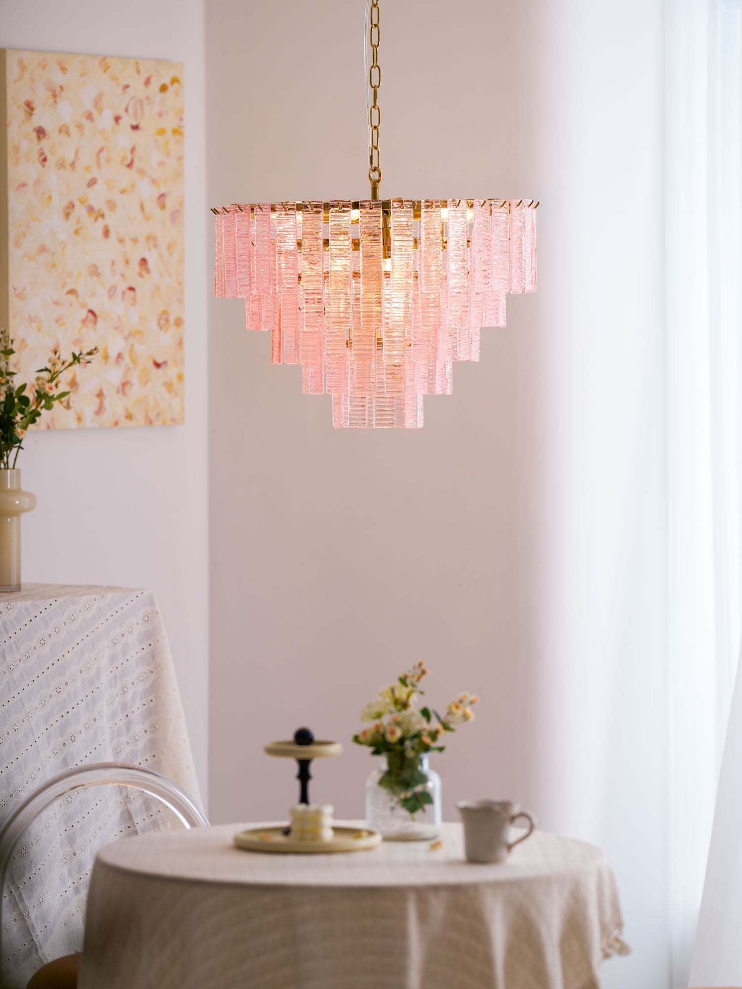 Aurora Chandelier Pink Murano Glass Layered Vintage Luxury-Neutral Decor