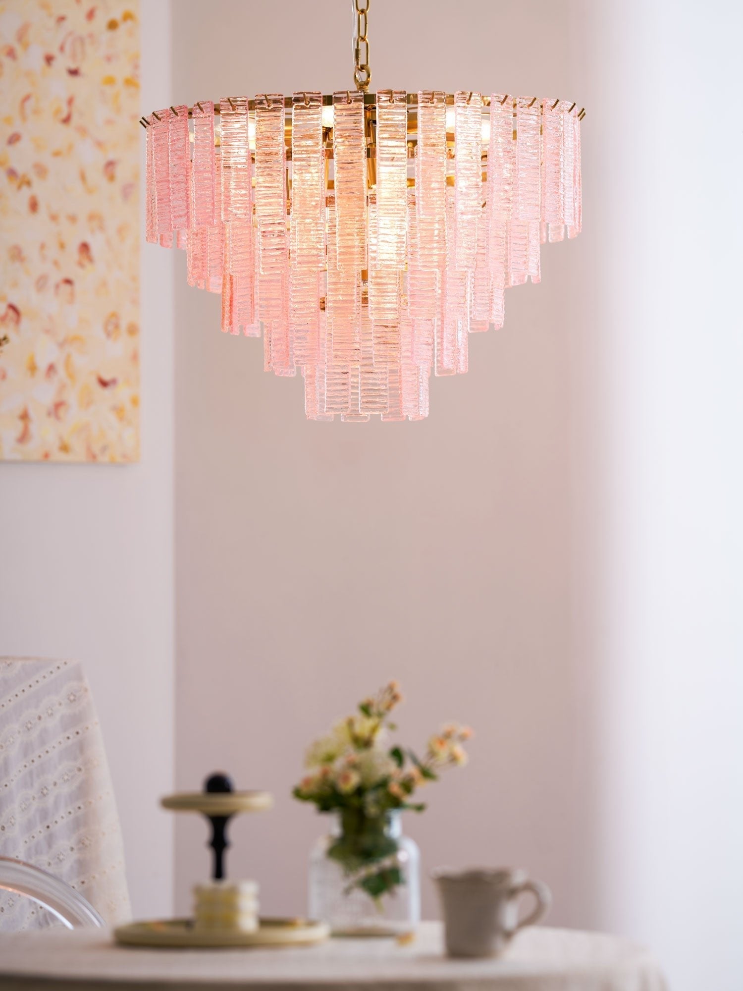 Aurora Chandelier Pink Murano Glass Layered Vintage Luxury-Neutral Decor