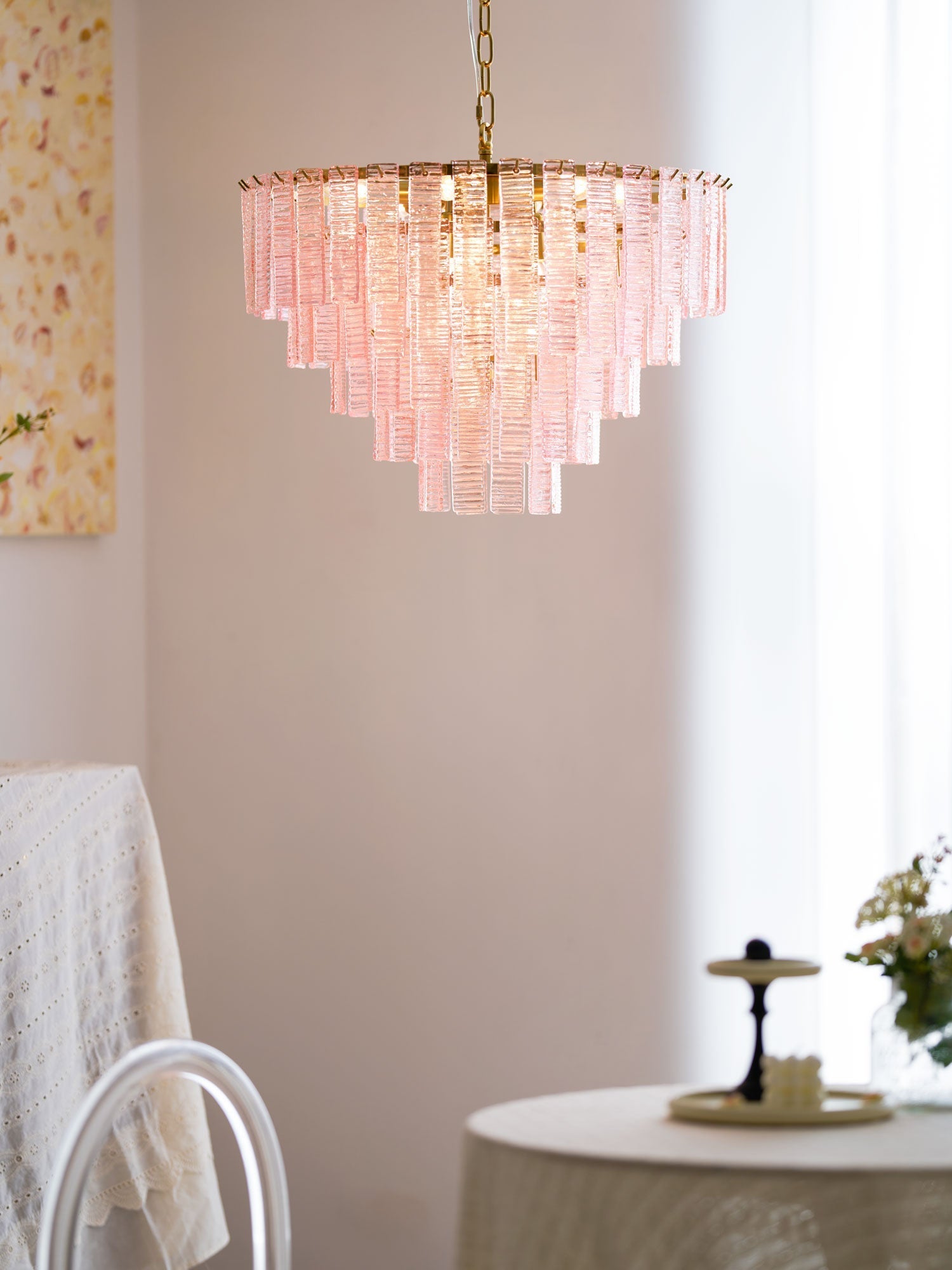 Aurora Chandelier Pink Murano Glass Layered Vintage Luxury-Neutral Decor