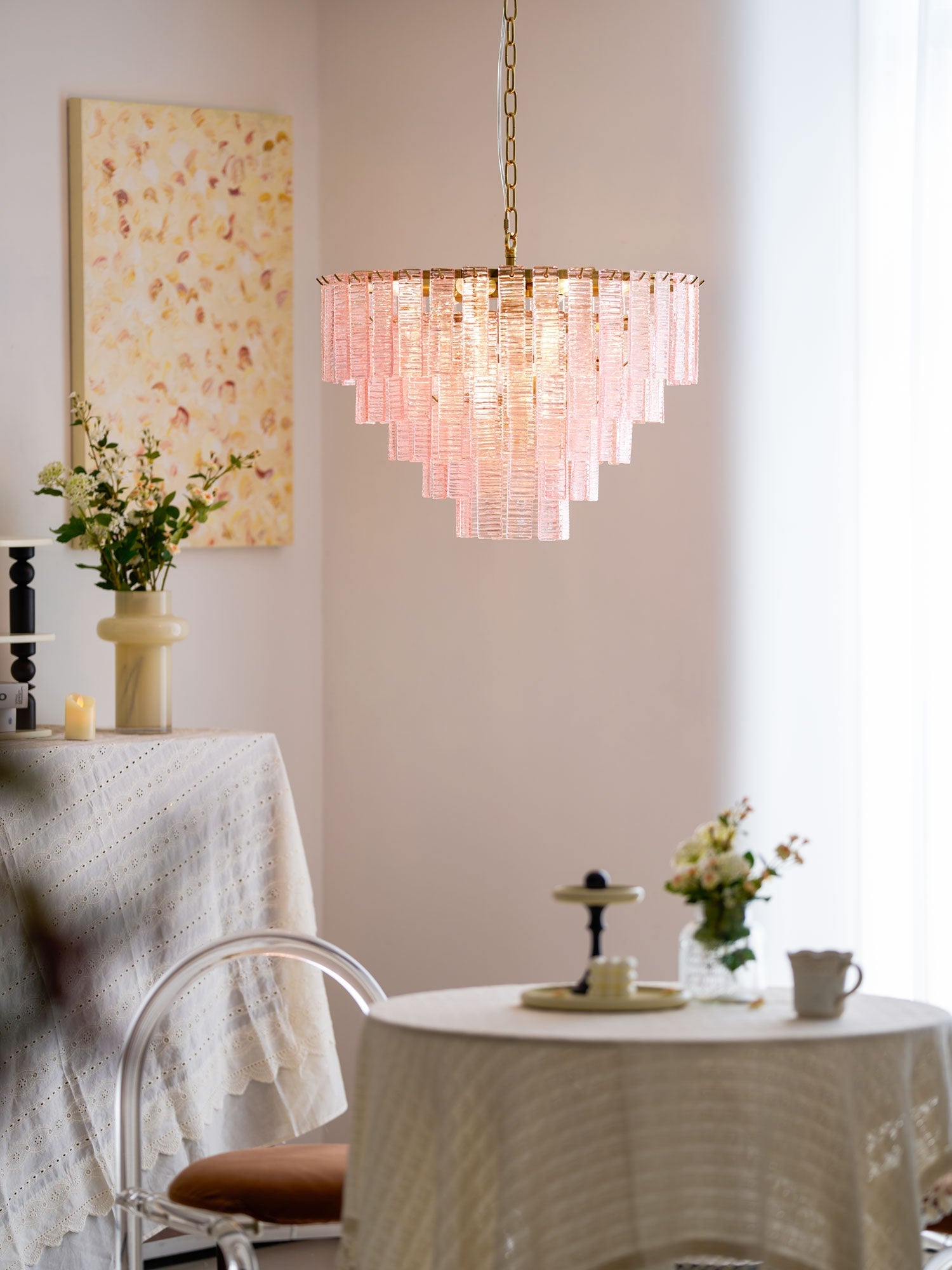 Aurora Chandelier Pink Murano Glass Layered Vintage Luxury-Neutral Decor