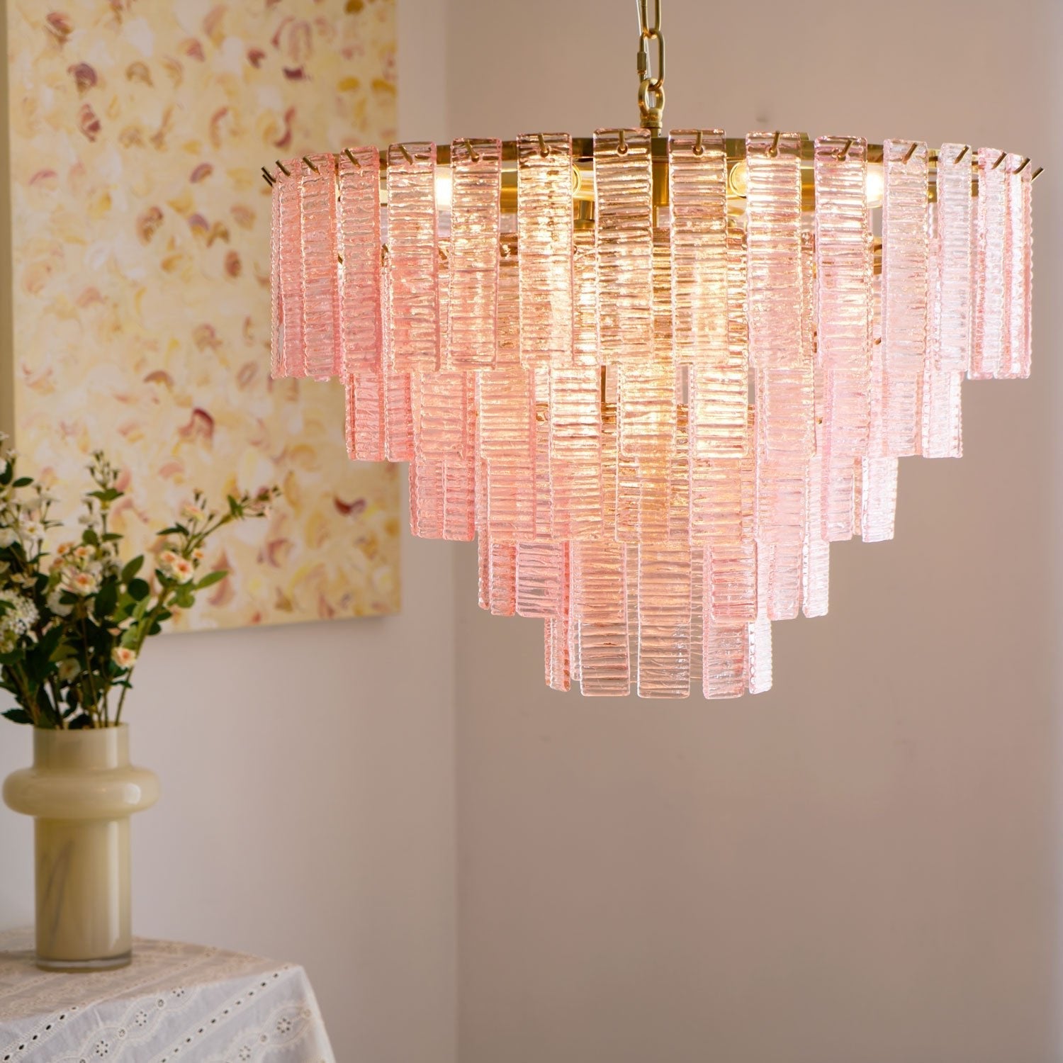 Aurora Chandelier Pink Murano Glass Layered Vintage Luxury-Neutral Decor