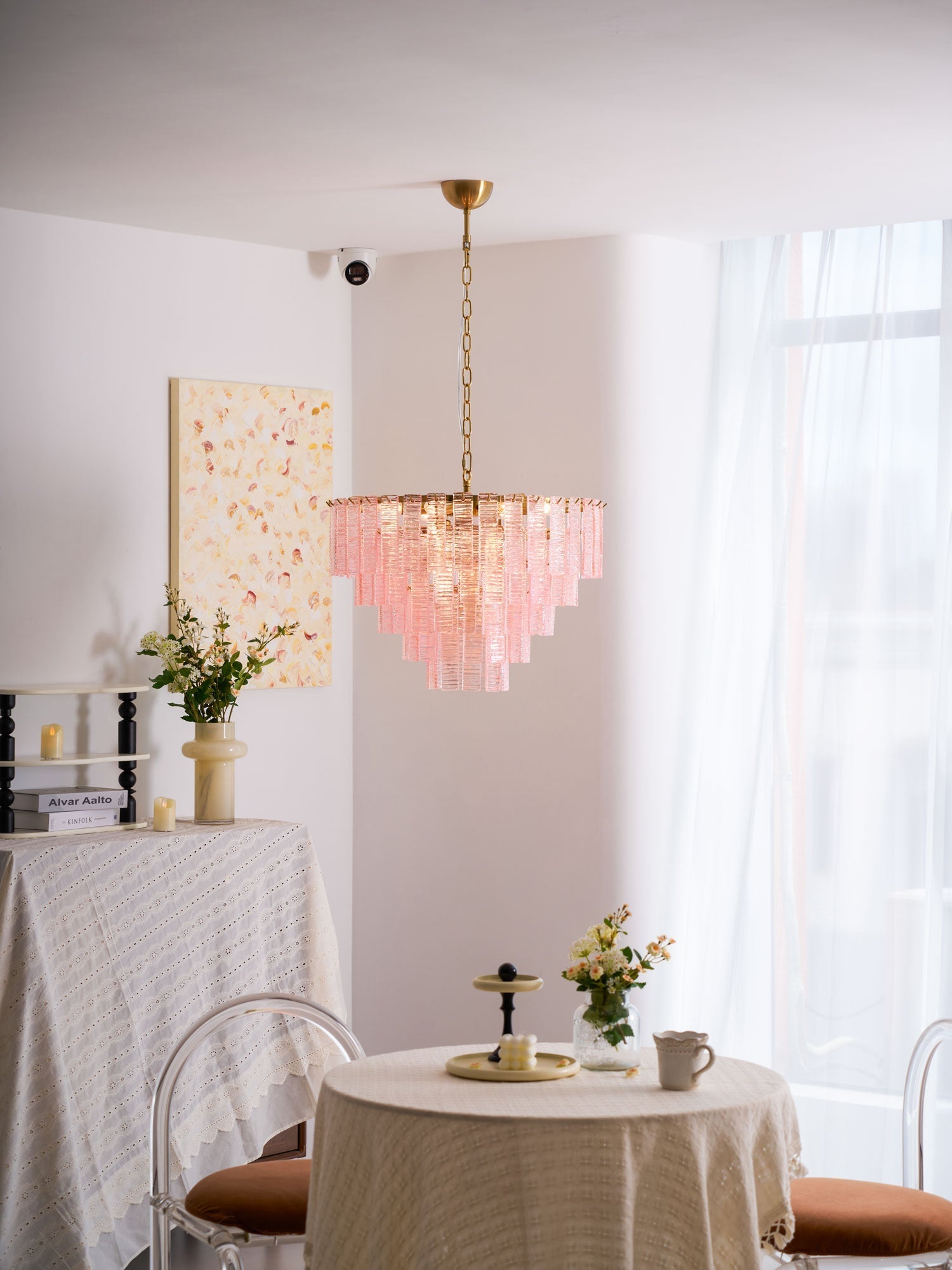 Aurora Chandelier Pink Murano Glass Layered Vintage Luxury-Neutral Decor