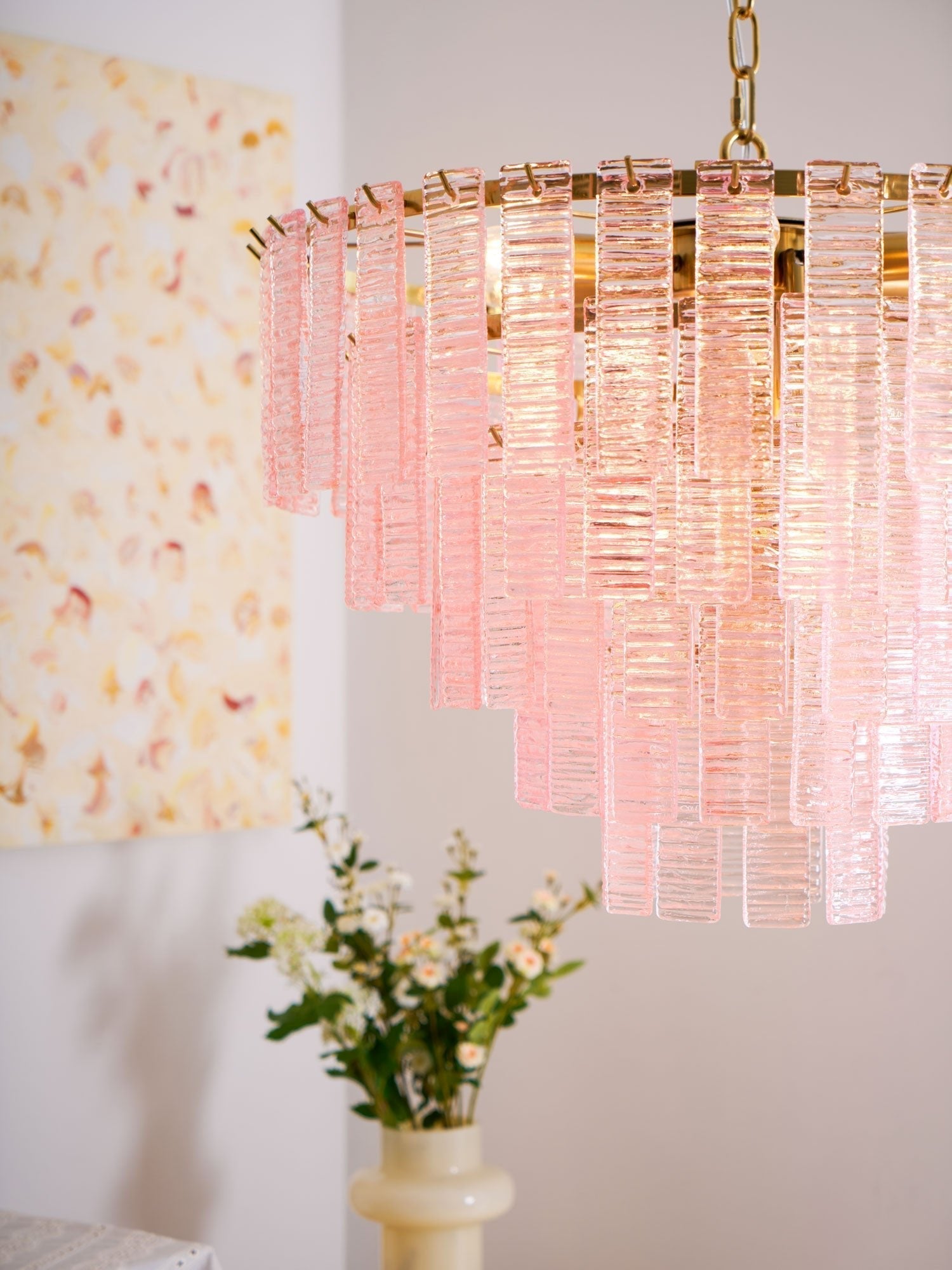 Aurora Chandelier Pink Murano Glass Layered Vintage Luxury-Neutral Decor