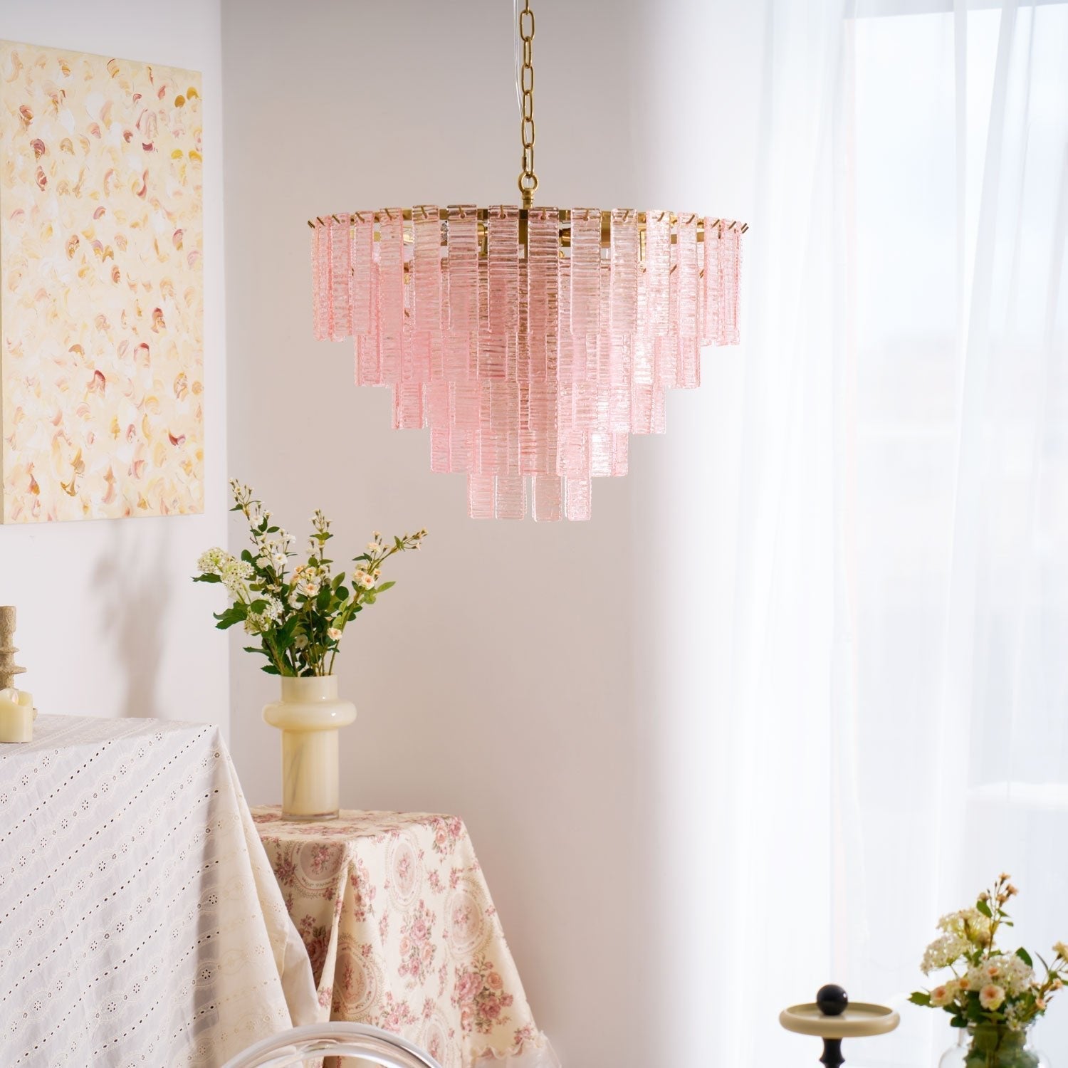 Aurora Chandelier Pink Murano Glass Layered Vintage Luxury-Neutral Decor