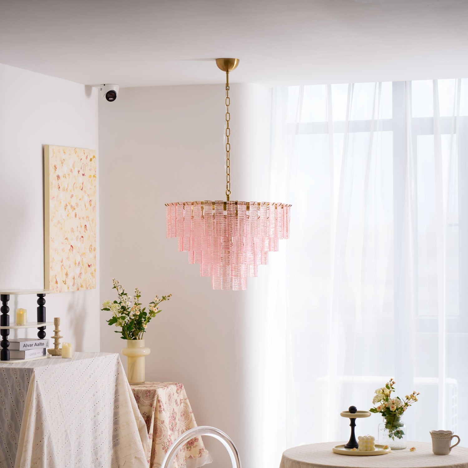 Aurora Chandelier Pink Murano Glass Layered Vintage Luxury-Neutral Decor