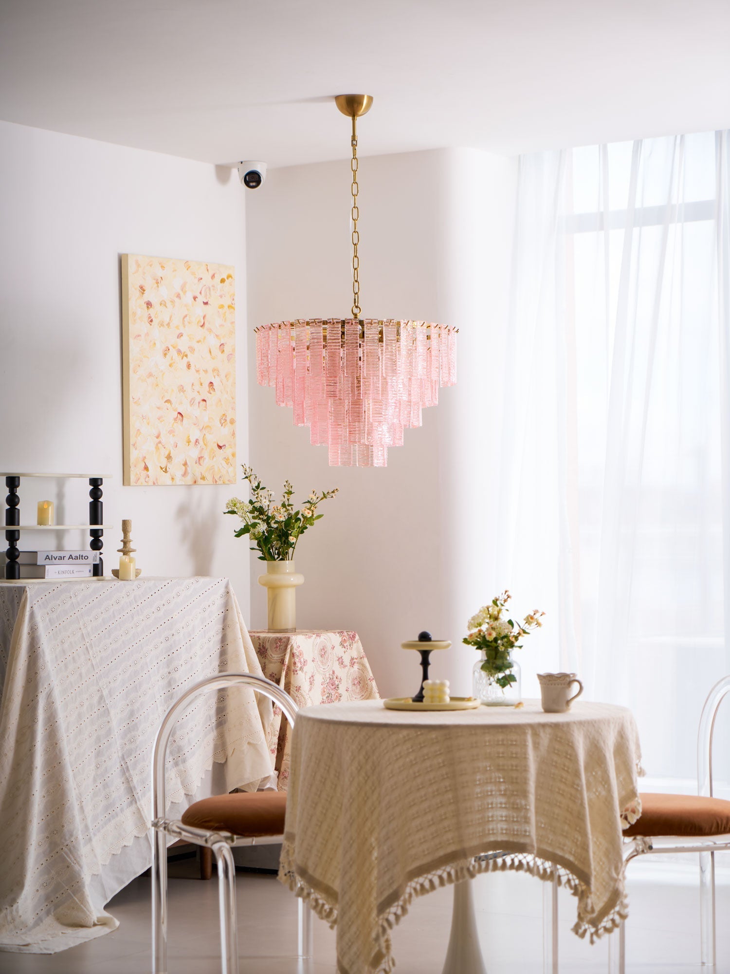 Aurora Chandelier Pink Murano Glass Layered Vintage Luxury-Neutral Decor