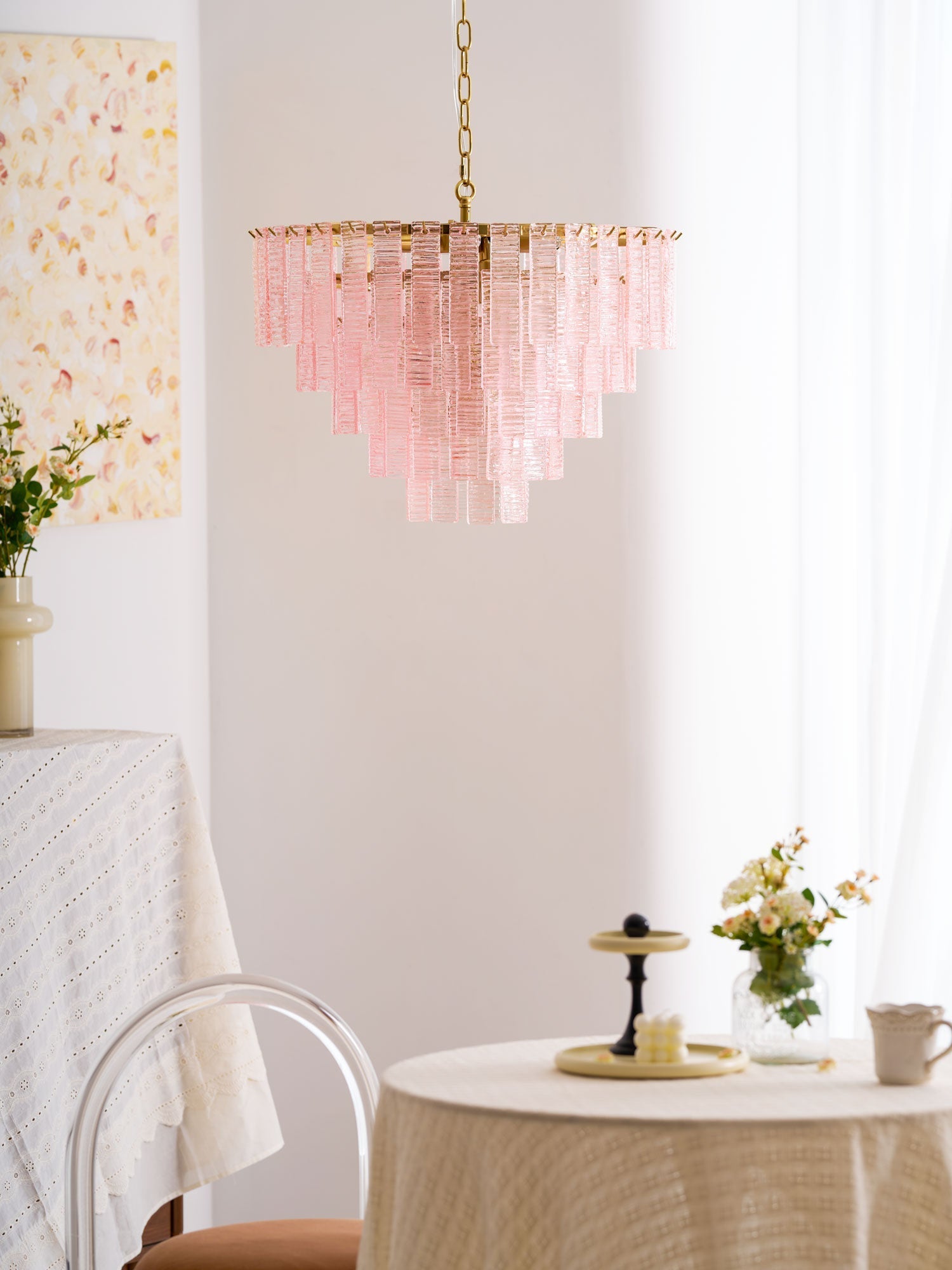Aurora Chandelier Pink Murano Glass Layered Vintage Luxury-Neutral Decor