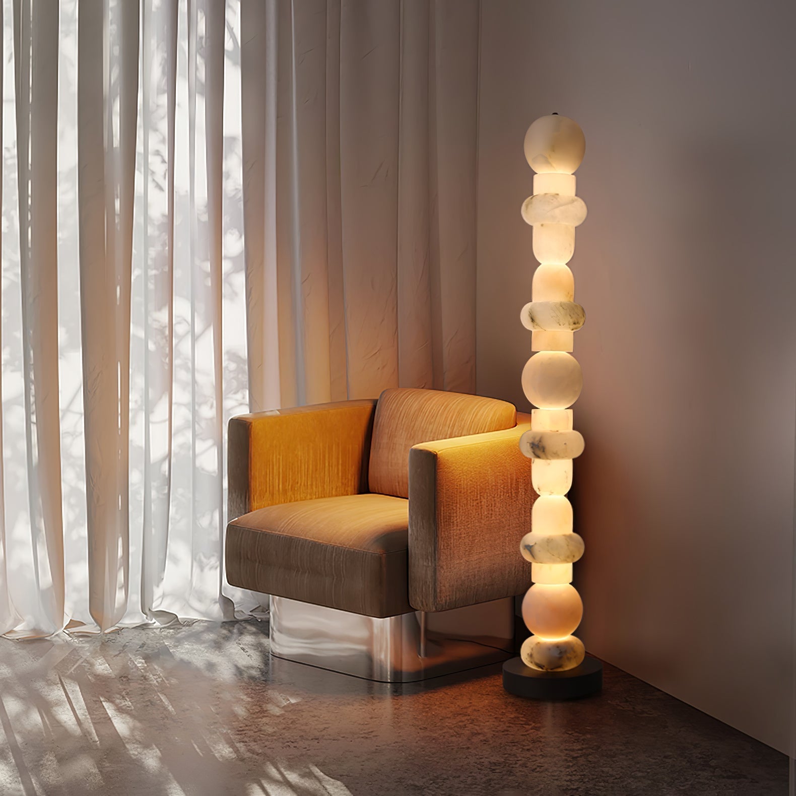 Nostix Alabaster Floor Lamp-Neutral Decor