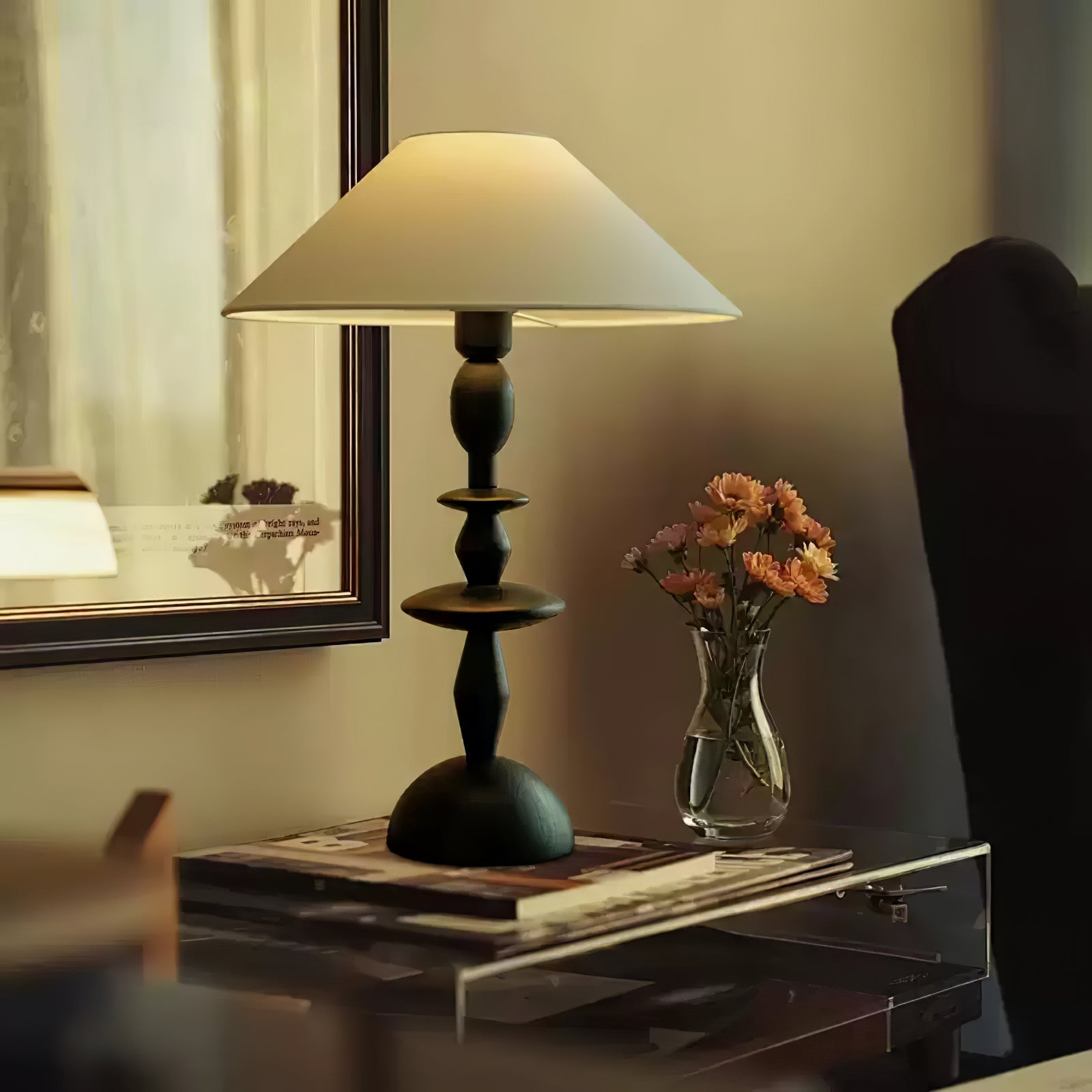 Halenir Wood Fabric Table Lamp-Neutral Decor