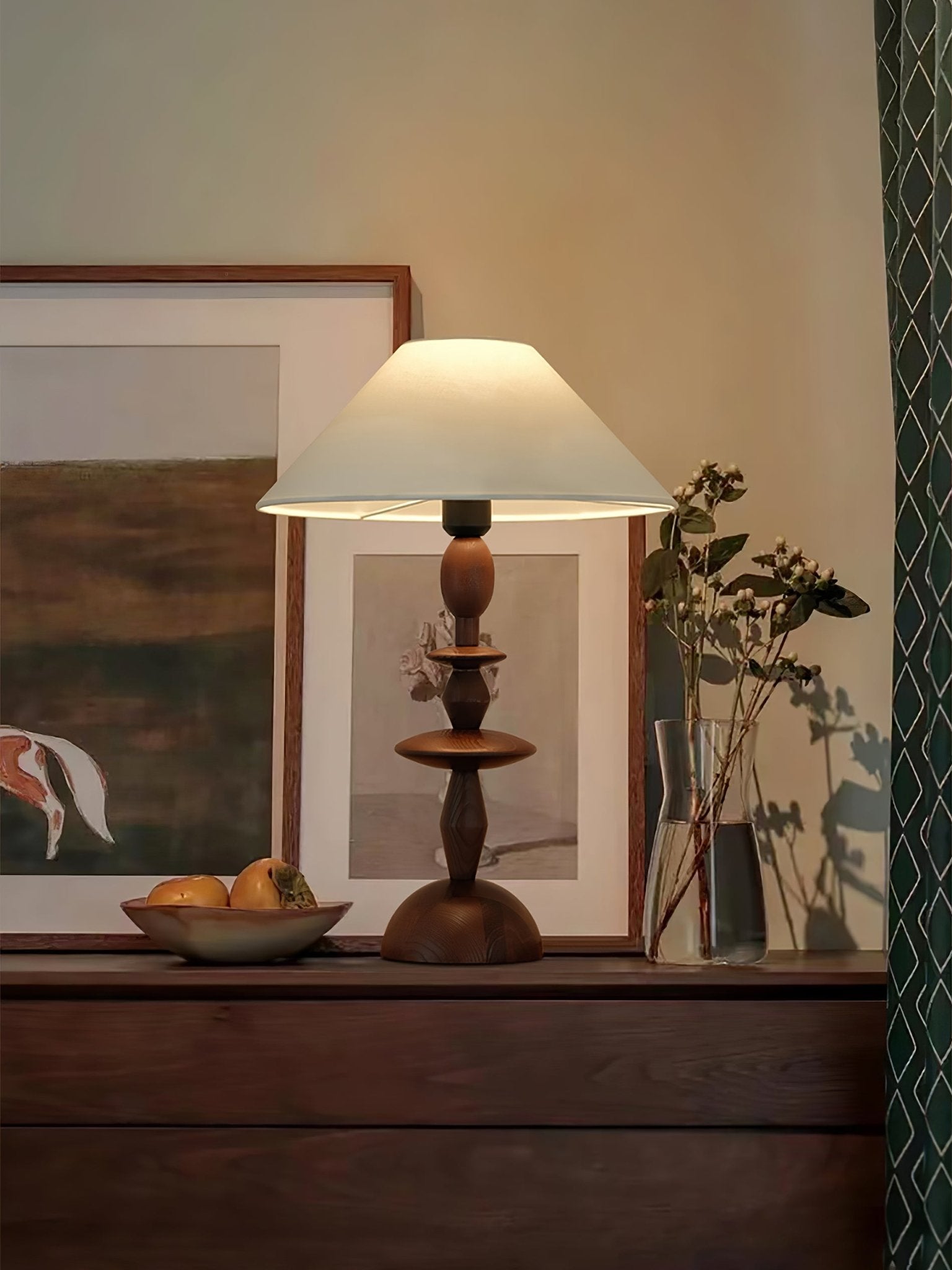 Halenir Wood Fabric Table Lamp-Neutral Decor