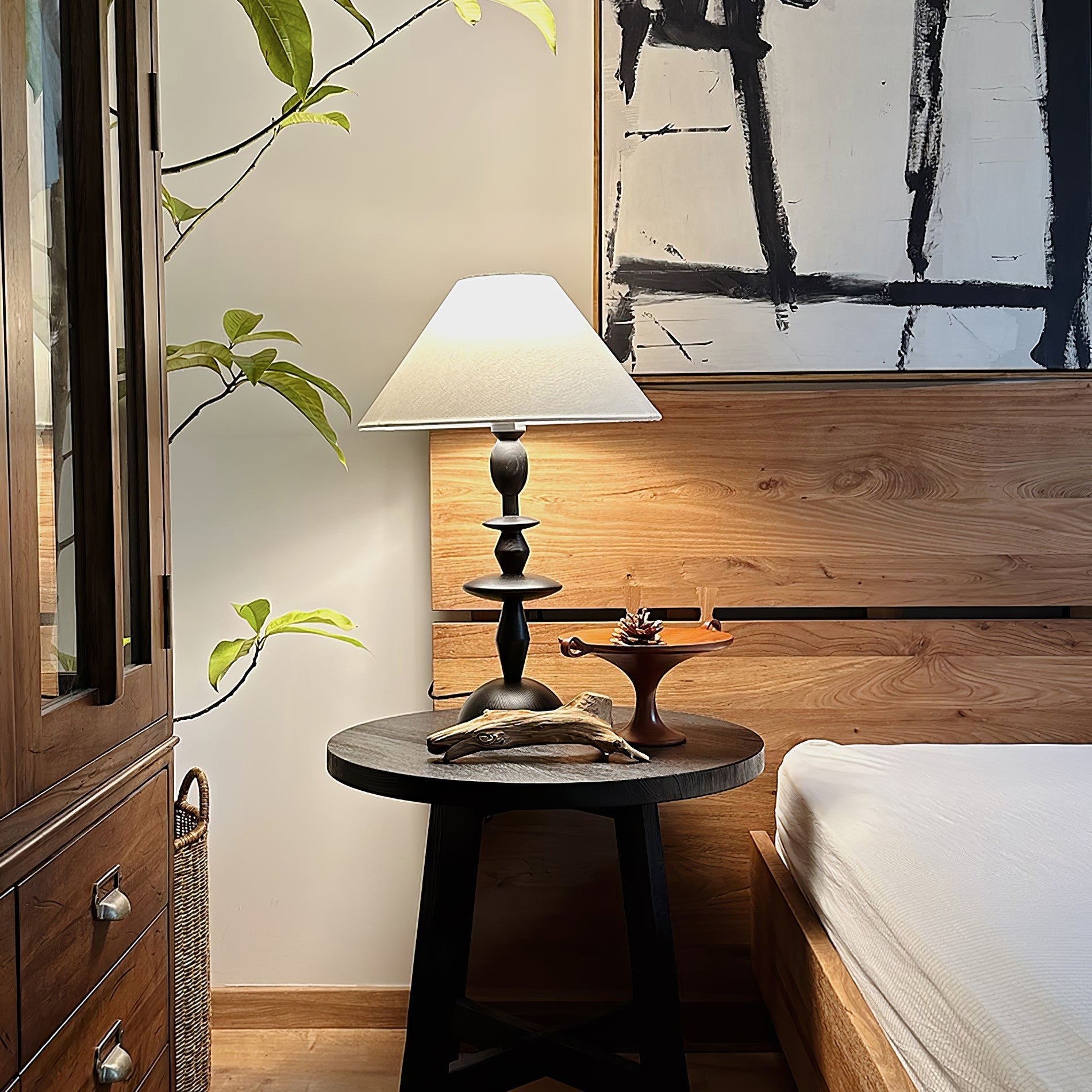 Halenir Wood Fabric Table Lamp-Neutral Decor