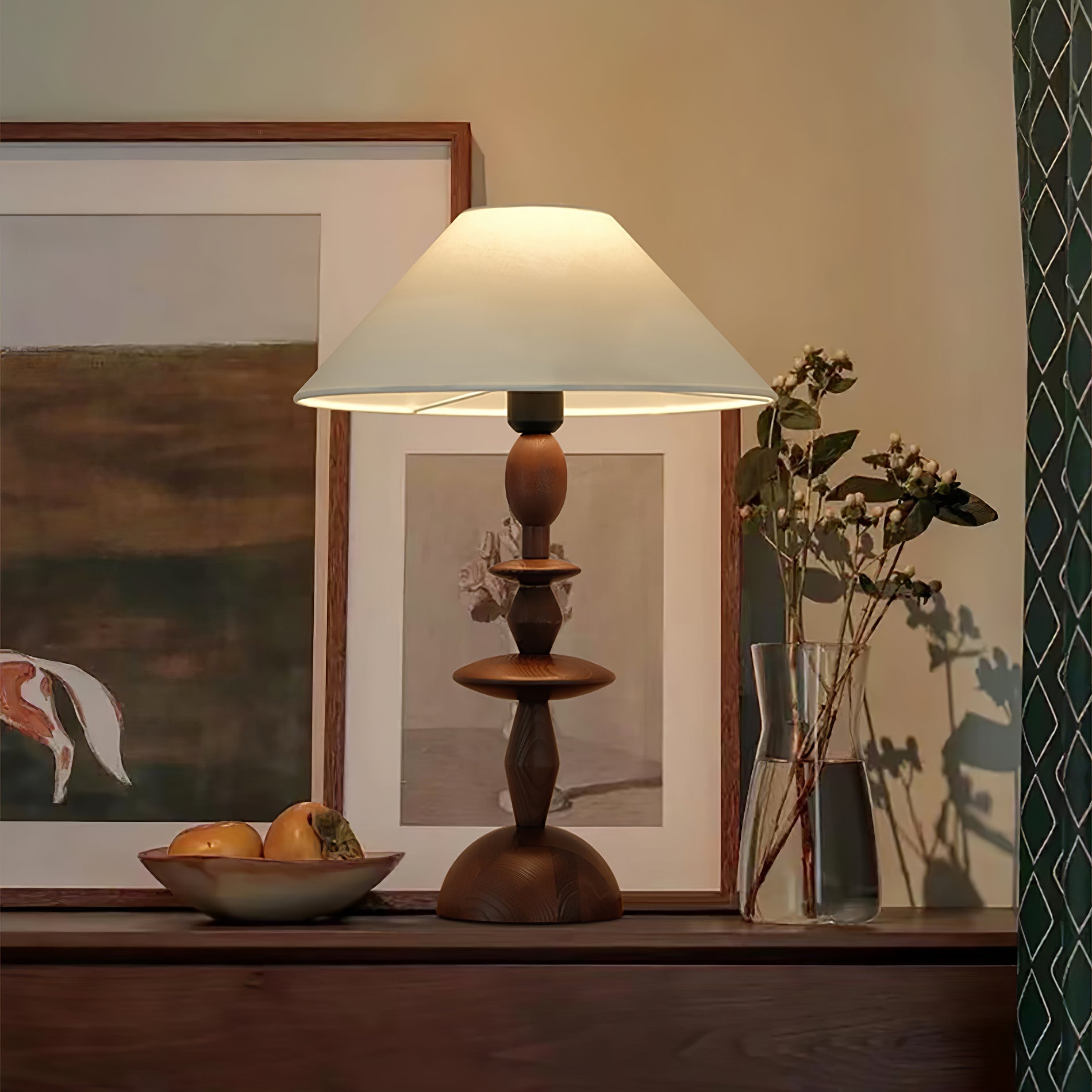 Halenir Wood Fabric Table Lamp-Neutral Decor