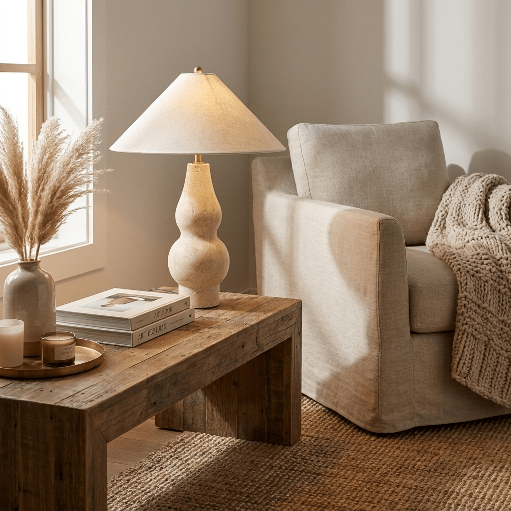 Tovelle Yellow Travertine Table Lamp-Neutral Decor