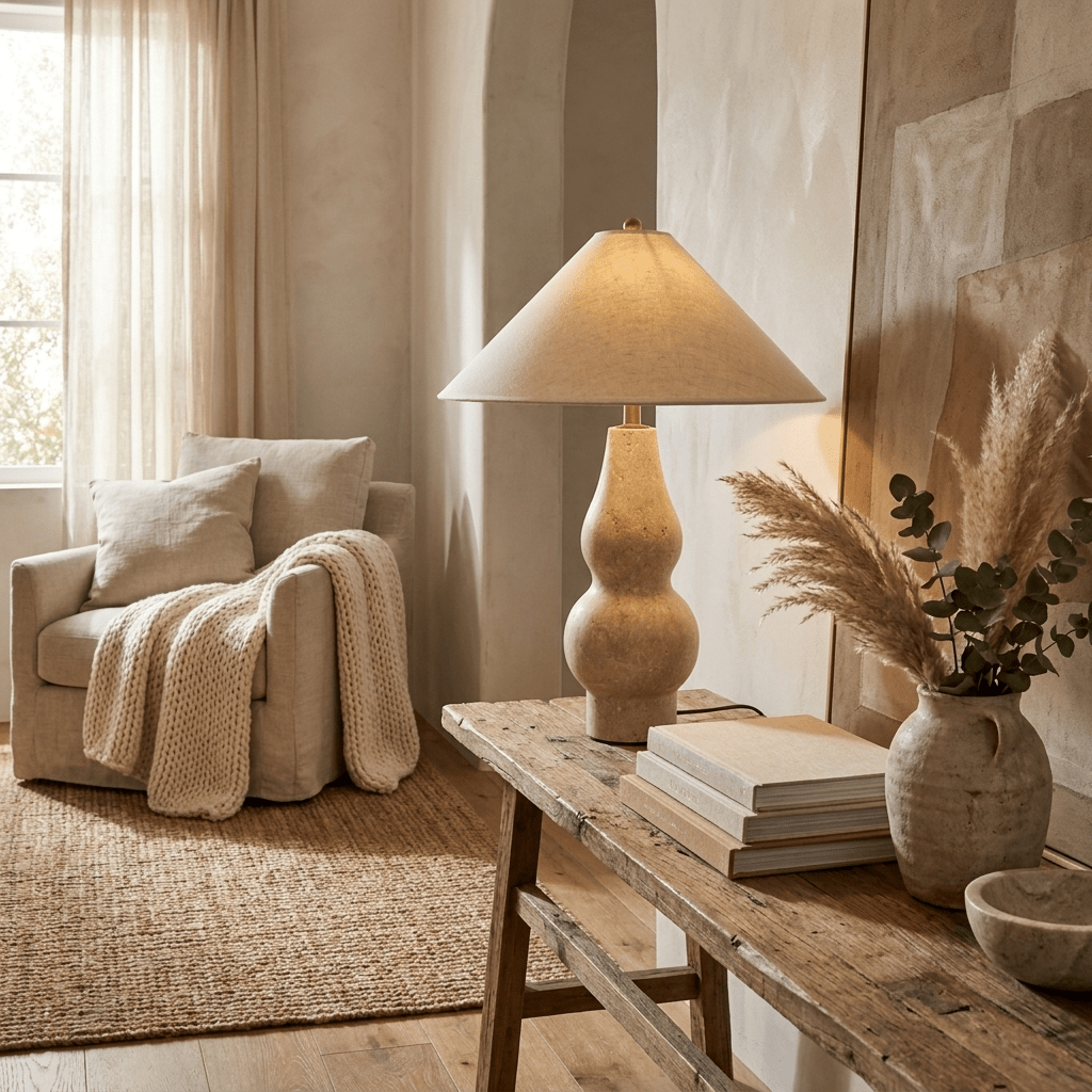 Tovelle Yellow Travertine Table Lamp-Neutral Decor