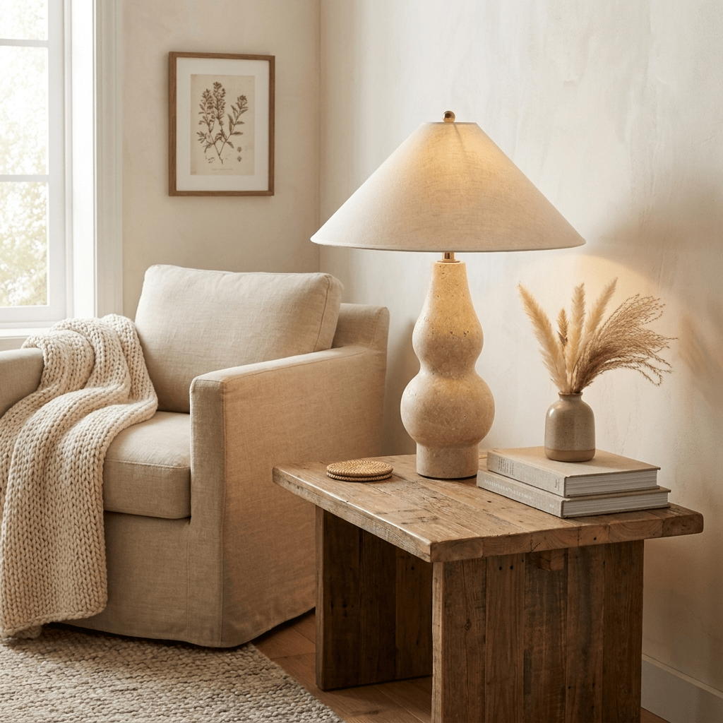 Tovelle Yellow Travertine Table Lamp-Neutral Decor