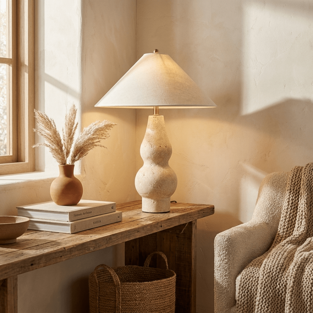 Tovelle Yellow Travertine Table Lamp-Neutral Decor