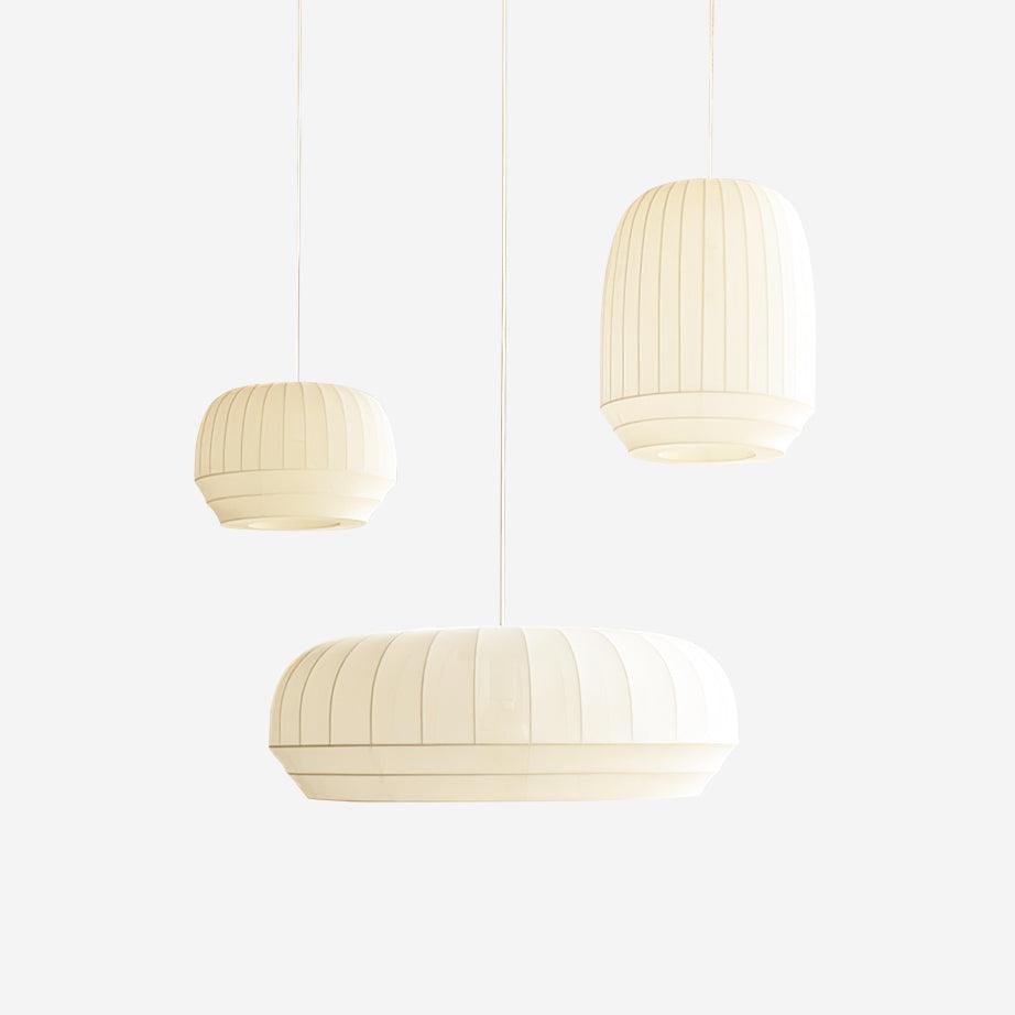 Taro Pendant Lamp Silk Shade White Fabric Vertical Lines Soft Modern Minimalist-Neutral Decor