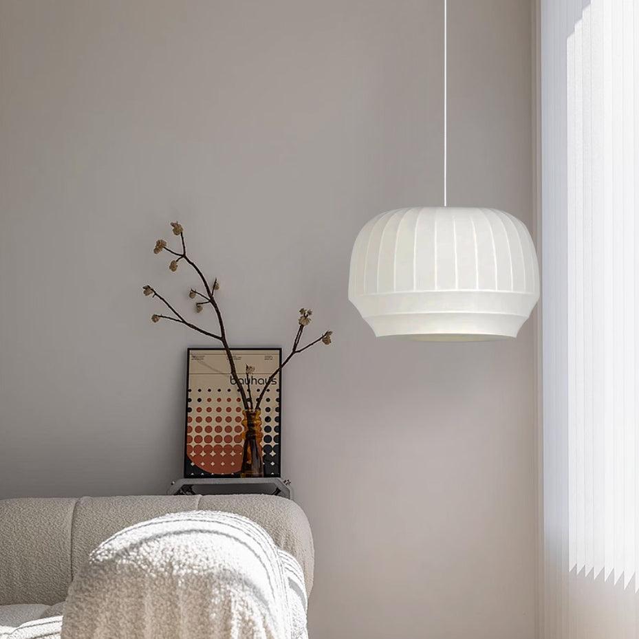 Taro Pendant Lamp Silk Shade White Fabric Vertical Lines Soft Modern Minimalist-Neutral Decor
