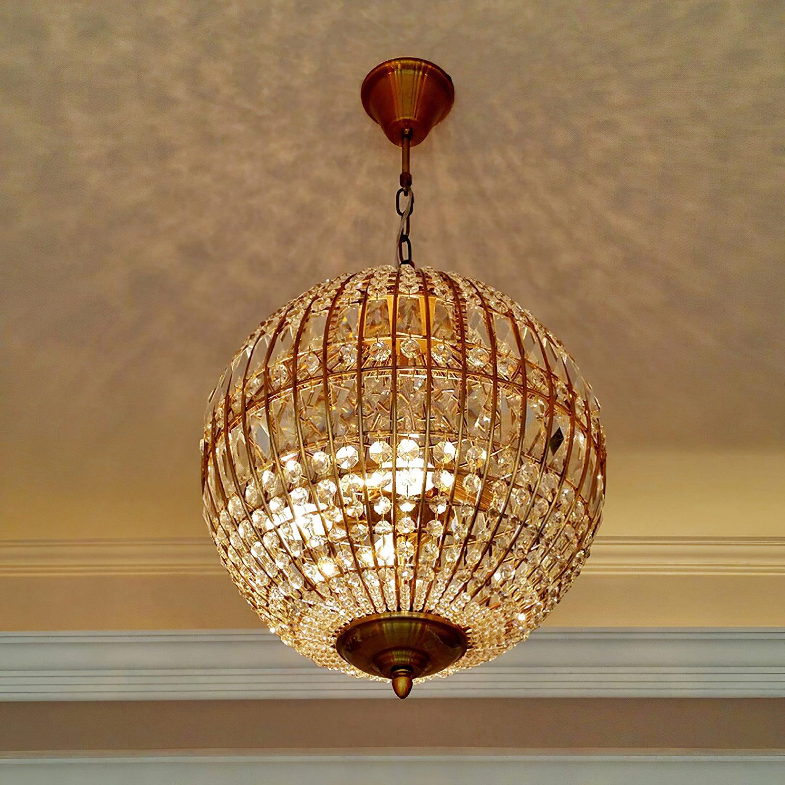 Jelt Chandelier Gold Globe Crystal Vintage-Neutral Decor