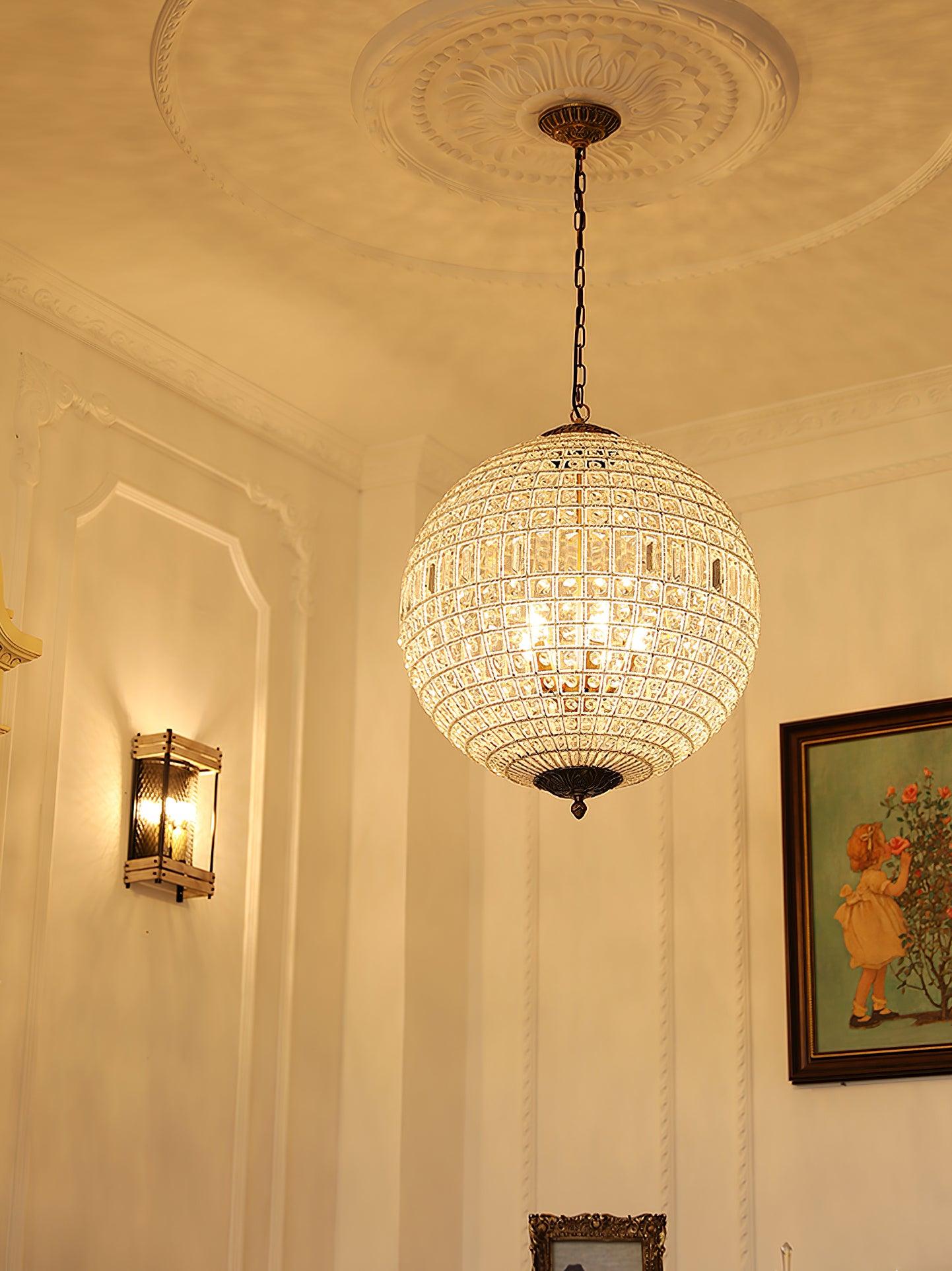 Jelt Chandelier Gold Globe Crystal Vintage-Neutral Decor