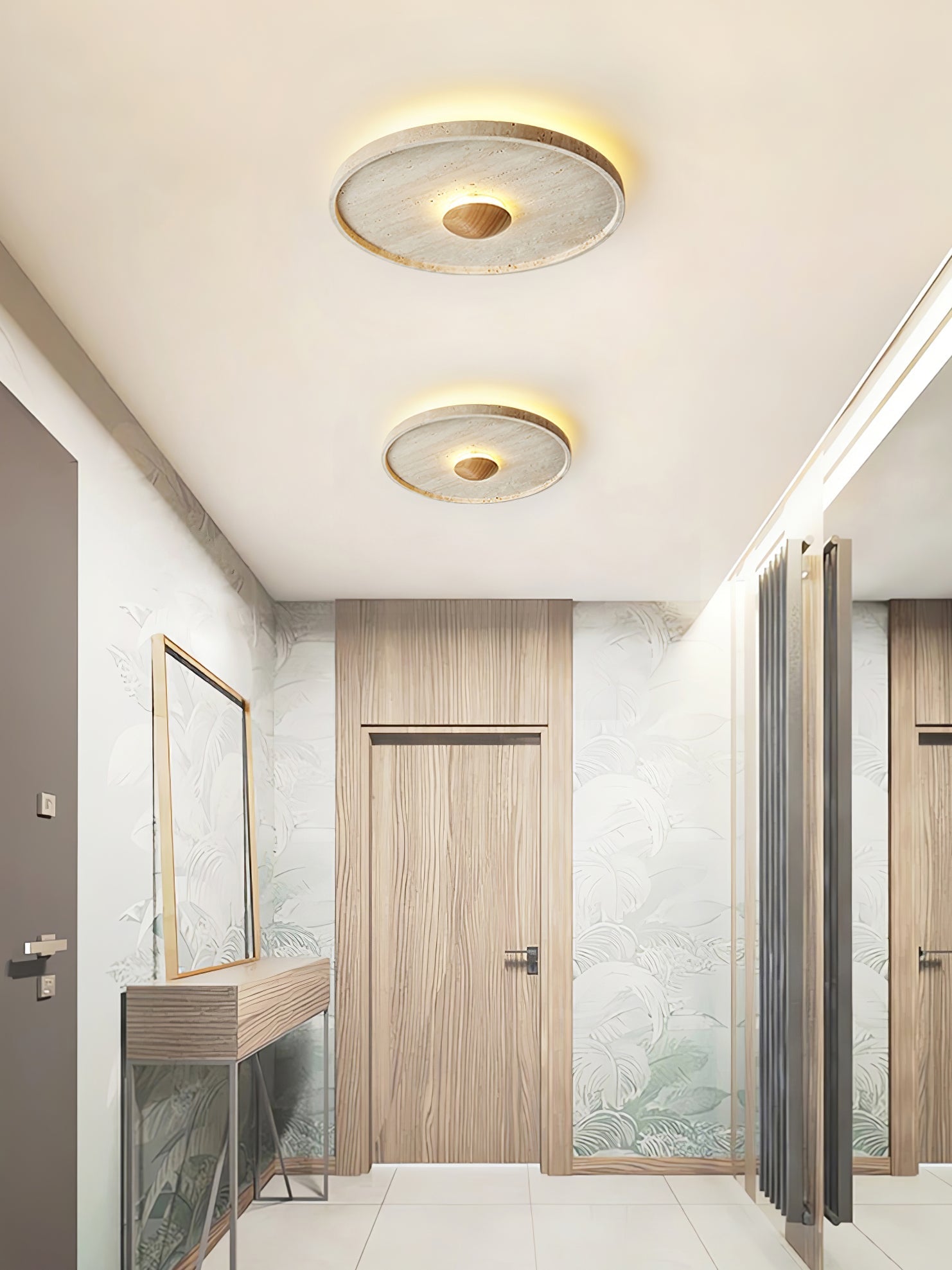 Lumiround Disc Inset Travertine Ceiling Light-Neutral Decor