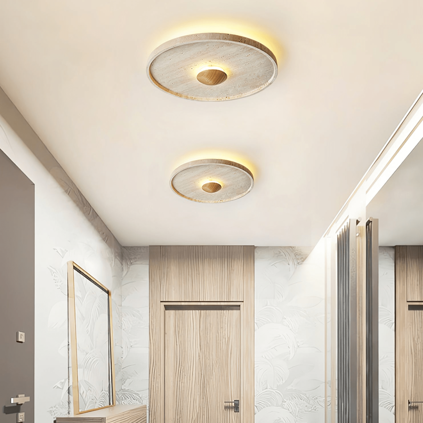 Lumiround Disc Inset Travertine Ceiling Light-Neutral Decor