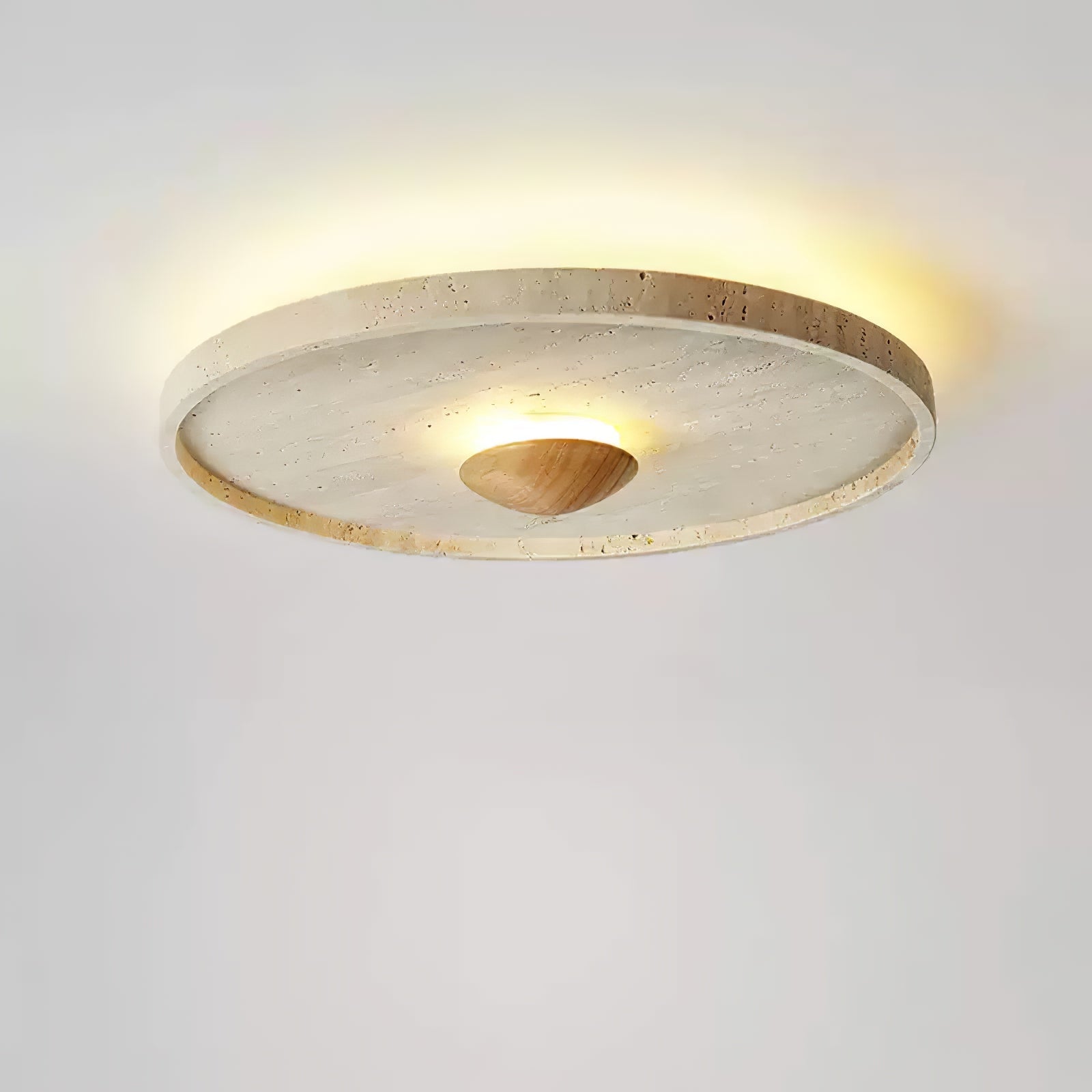 Lumiround Disc Inset Travertine Ceiling Light-Neutral Decor
