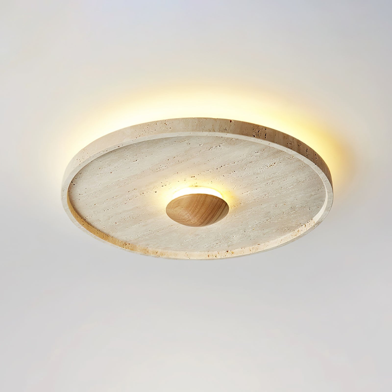 Lumiround Disc Inset Travertine Ceiling Light-Neutral Decor